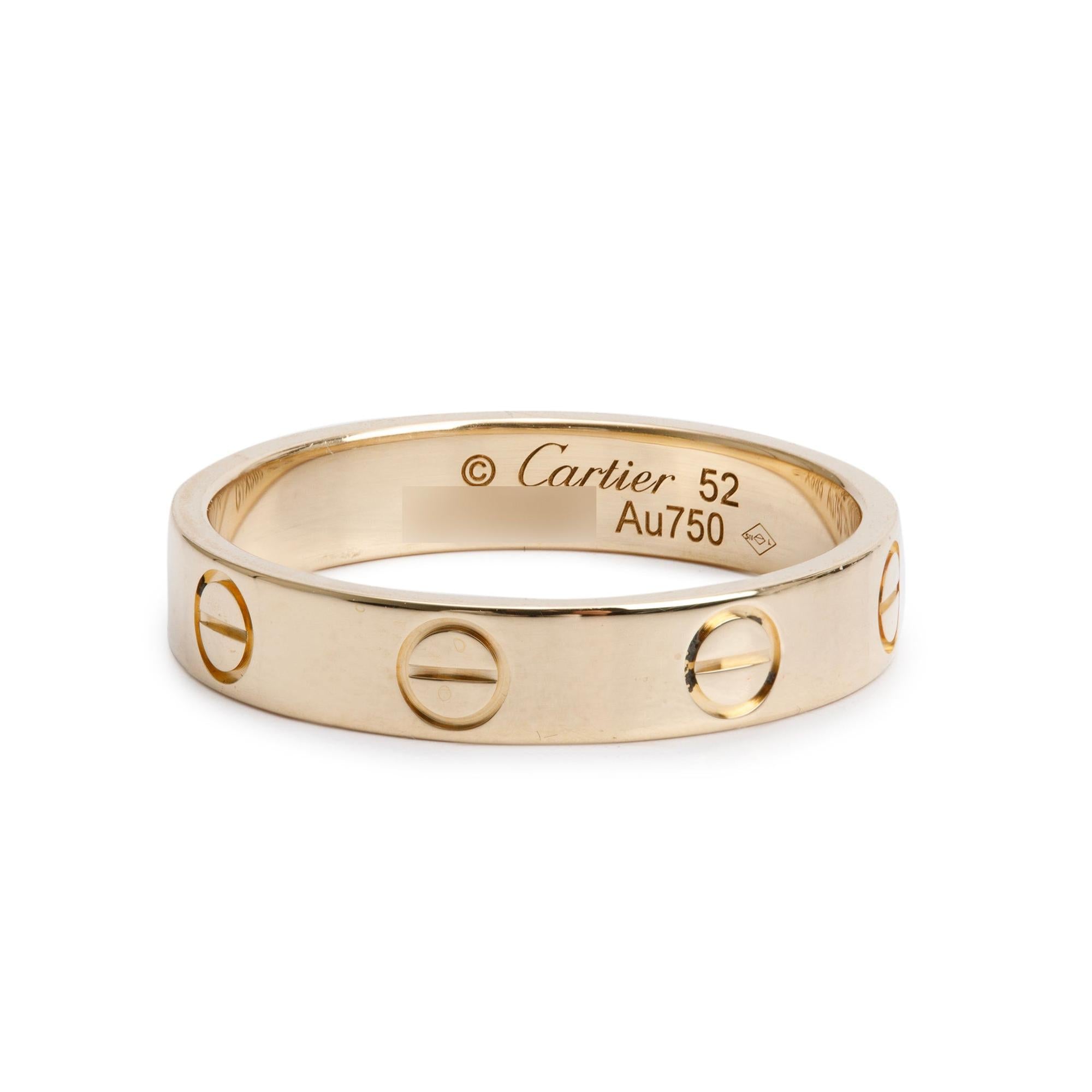 Cartier 18k Yellow Gold 3.6 mm Love Wedding Band Ring, Size 52 6
