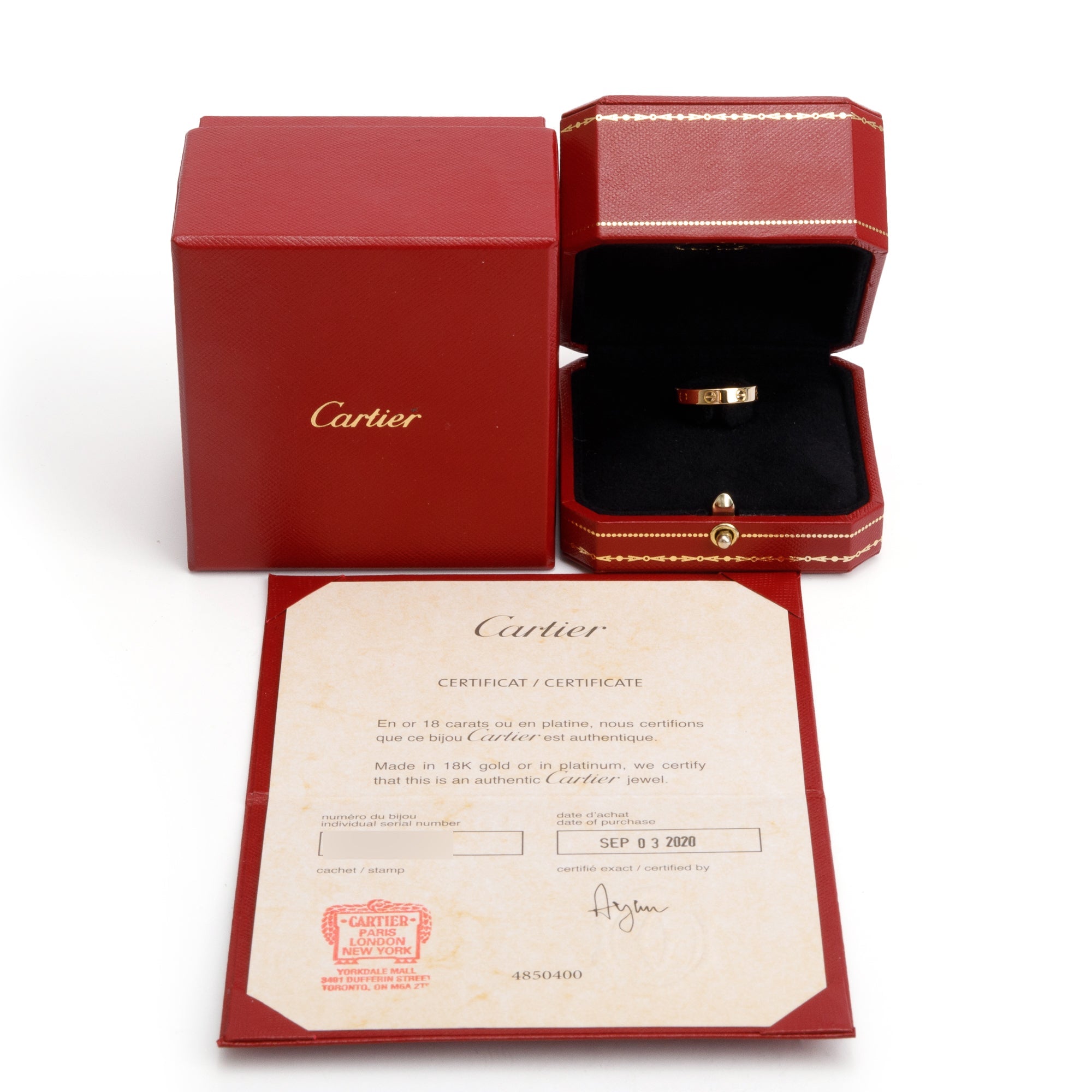 Cartier 18k Yellow Gold 3.6 mm Love Wedding Band Ring, Size 54 7 w/ Box & Certificate