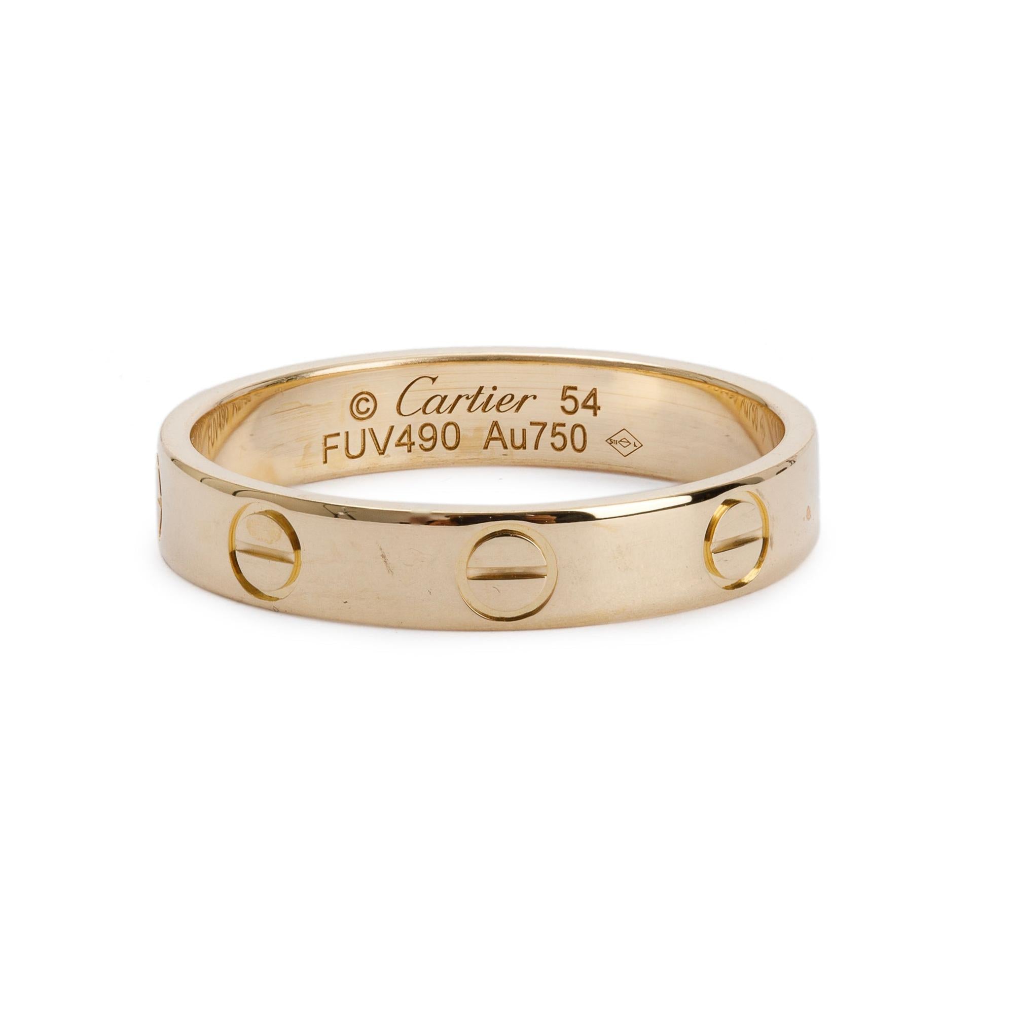 Cartier 18k Yellow Gold 3.6 mm Love Wedding Band Ring, Size 54 7