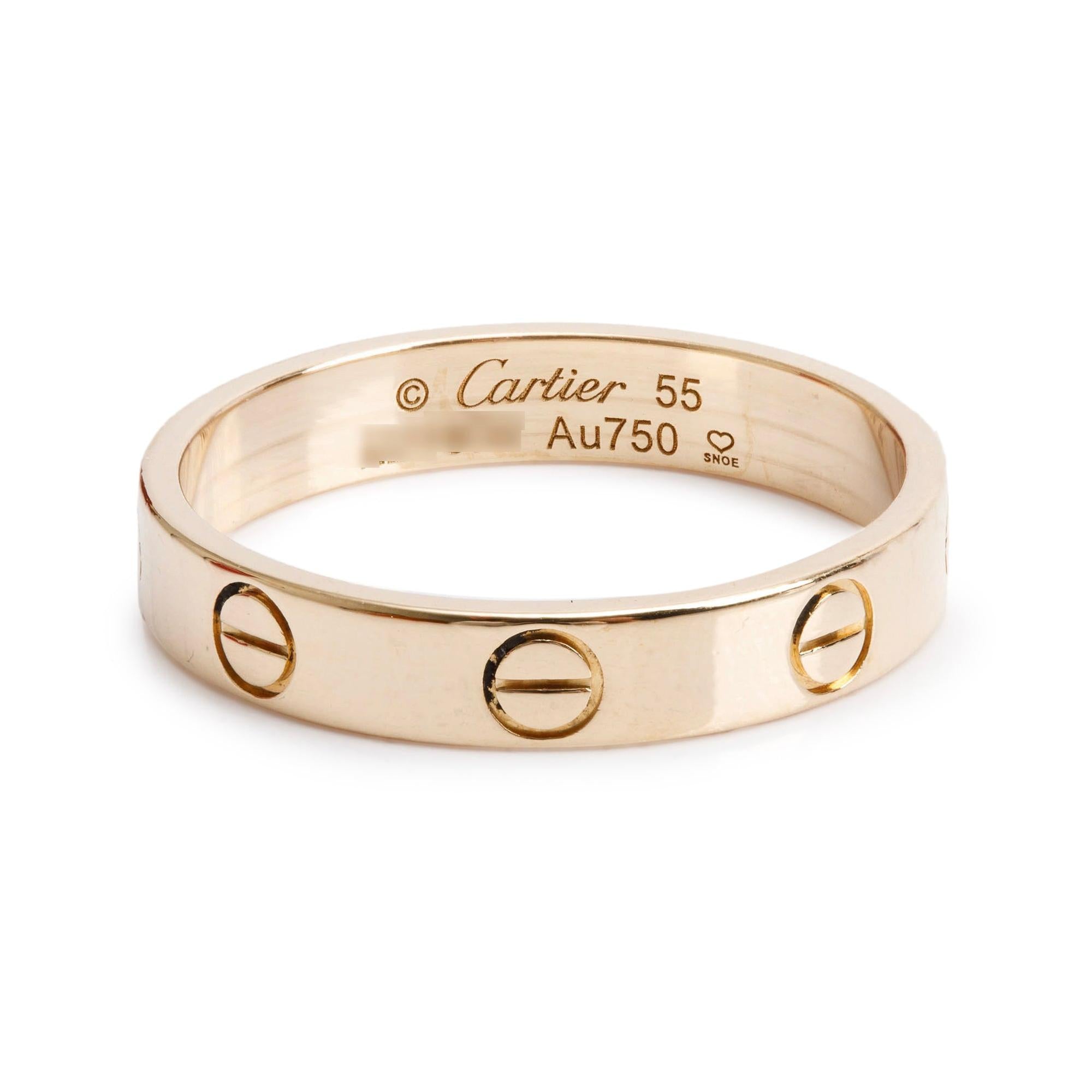 Cartier 18k Yellow Gold 3.6 mm Love Wedding Band Ring, Size 55 7.25 w/ Box & Certificate