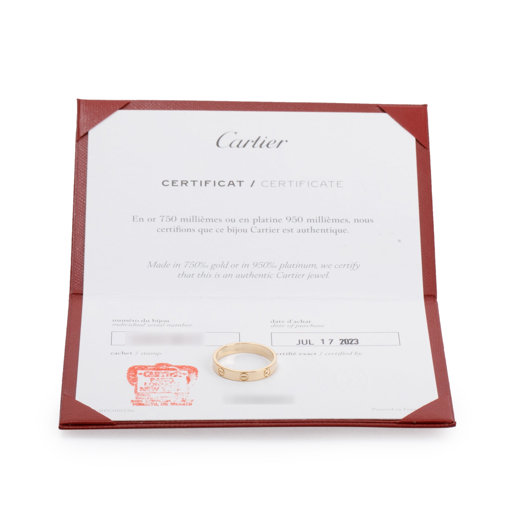 Cartier 18k Yellow Gold 3.6 mm Love Wedding Band Ring, Size 58 8.25 w/ Certificate