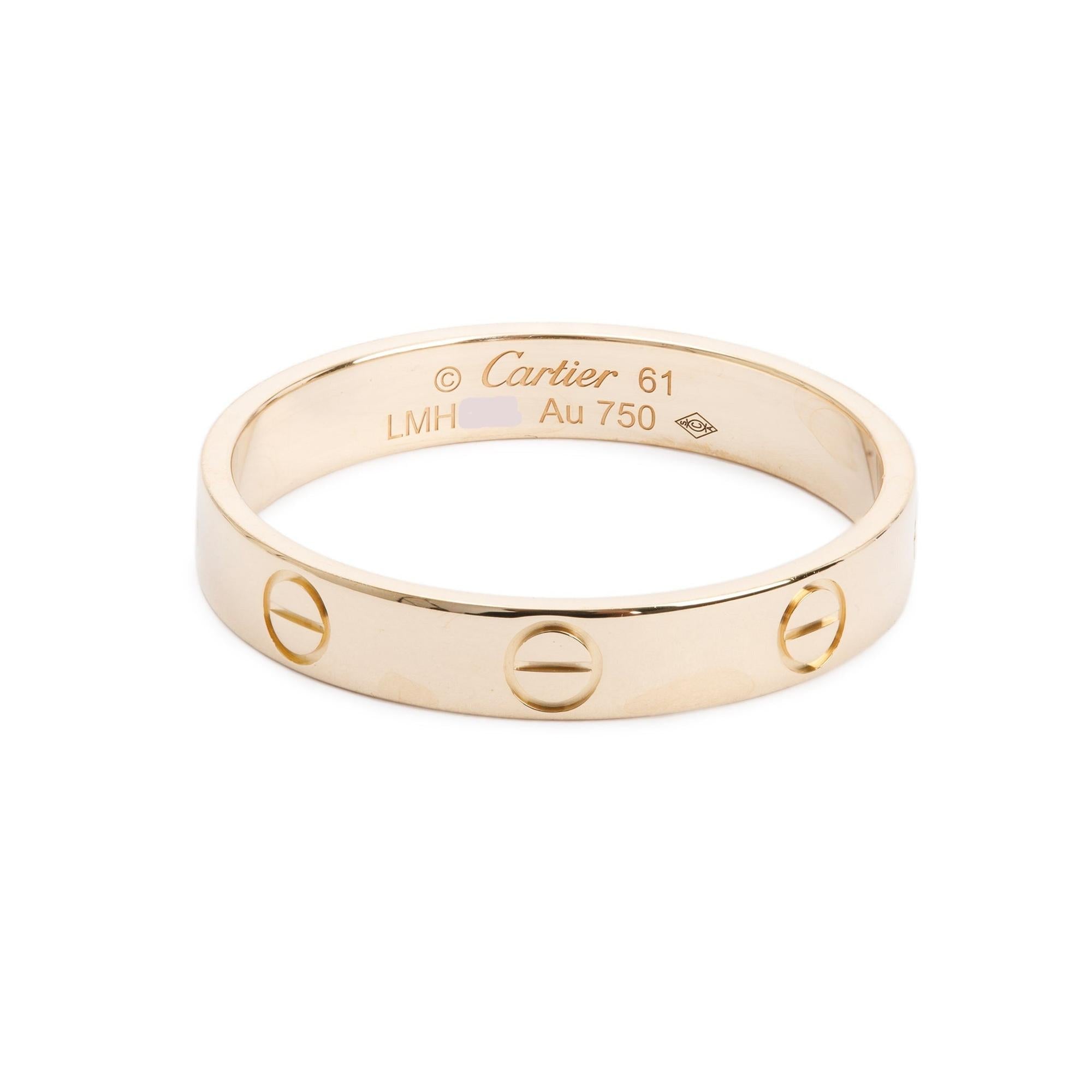 Cartier 18k Yellow Gold 3.6 mm Love Wedding Band Ring, Size 61 9.5 w/ Box, Receipt & Certificate