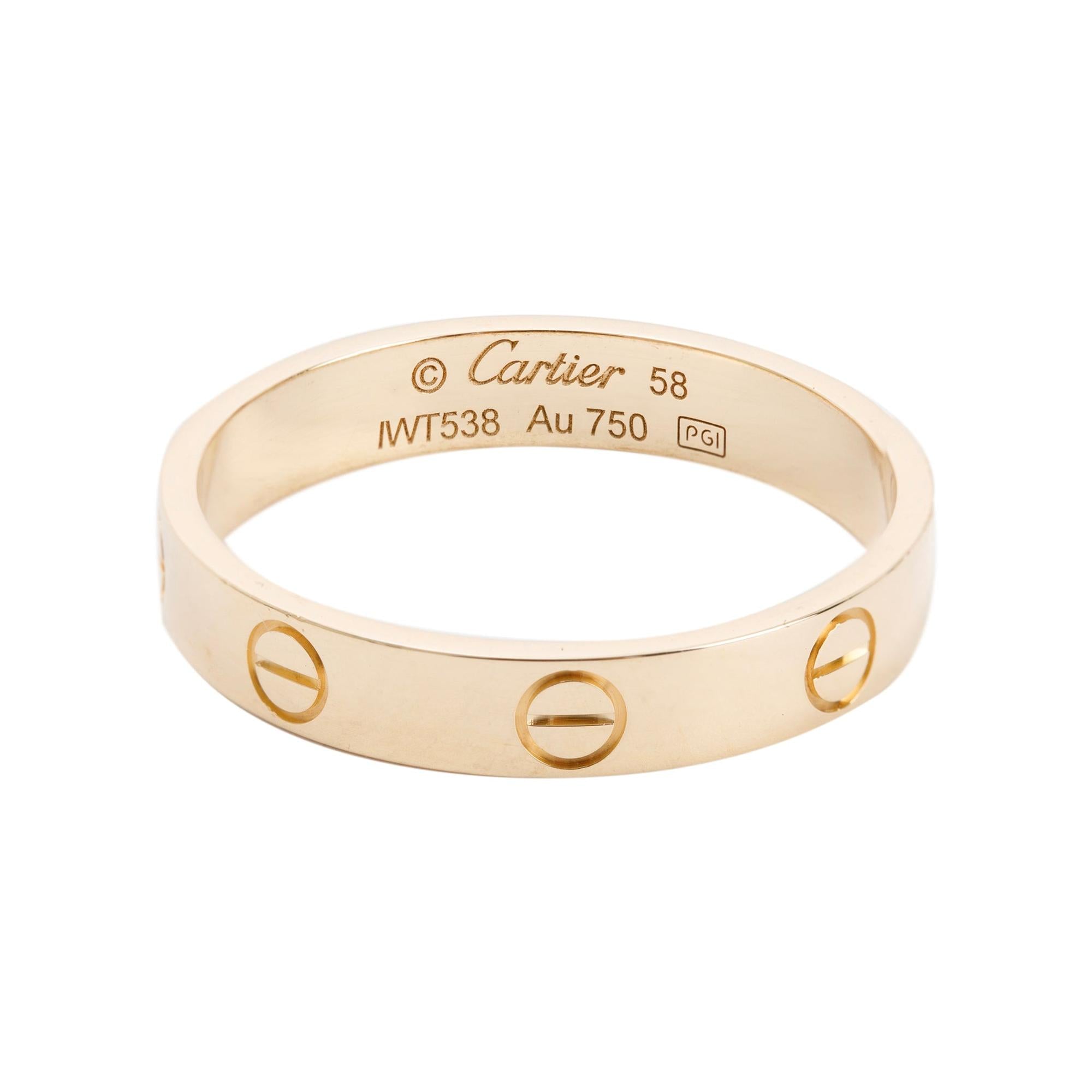 Cartier 18k Yellow Gold 3.6 mm Love Wedding Band Ring w/ Box & Certificate