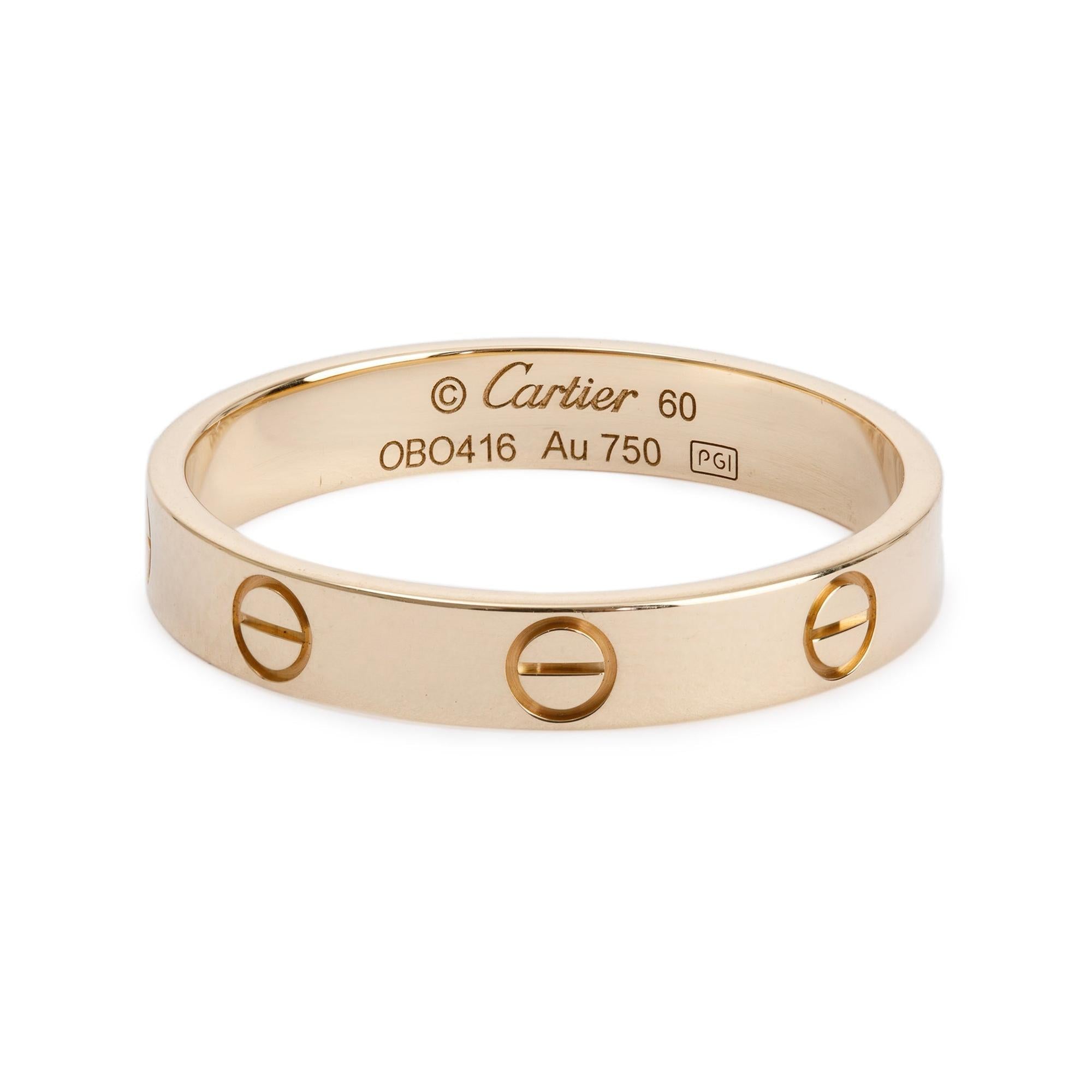 Cartier 18k Yellow Gold 3.6 mm Love Wedding Band Ring w/ Certificate