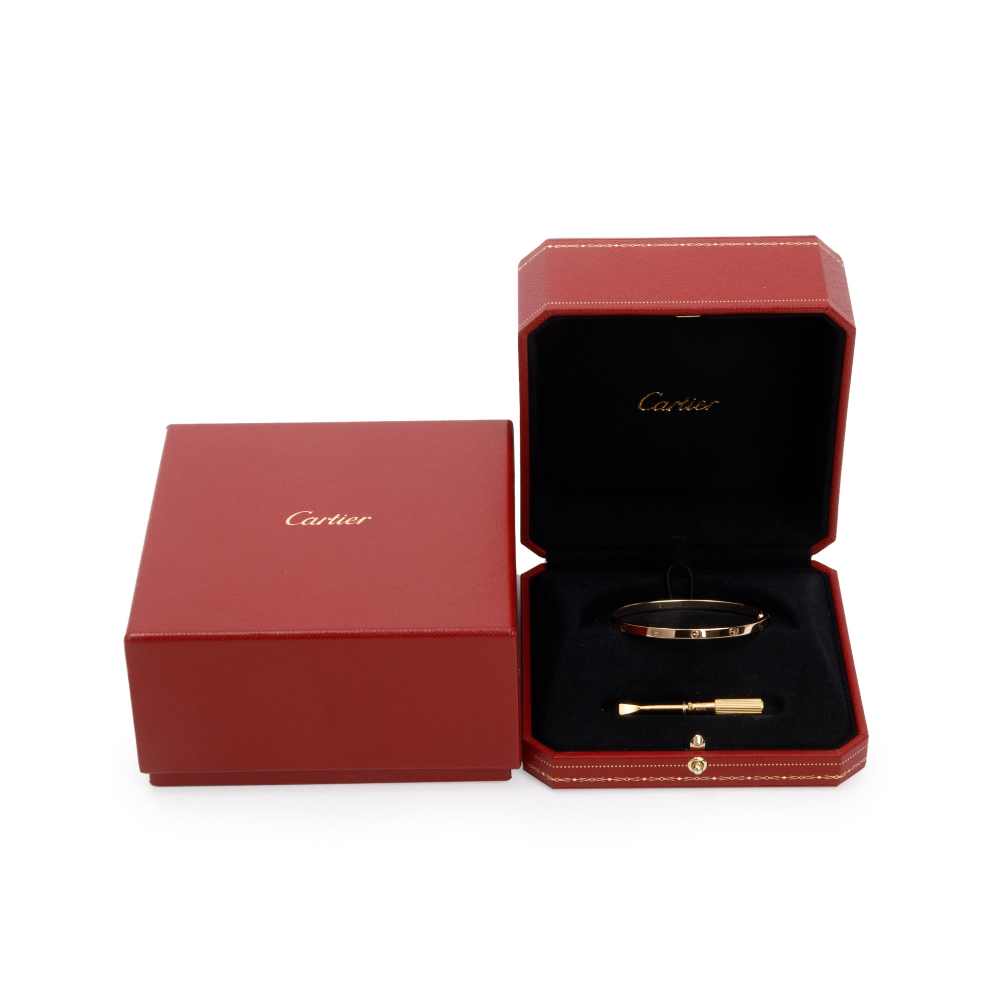 Cartier 18k Yellow Gold 3.65 MM Love Bracelet, Small Model, Size 16 w/ Box, Certificate & Screwdriver