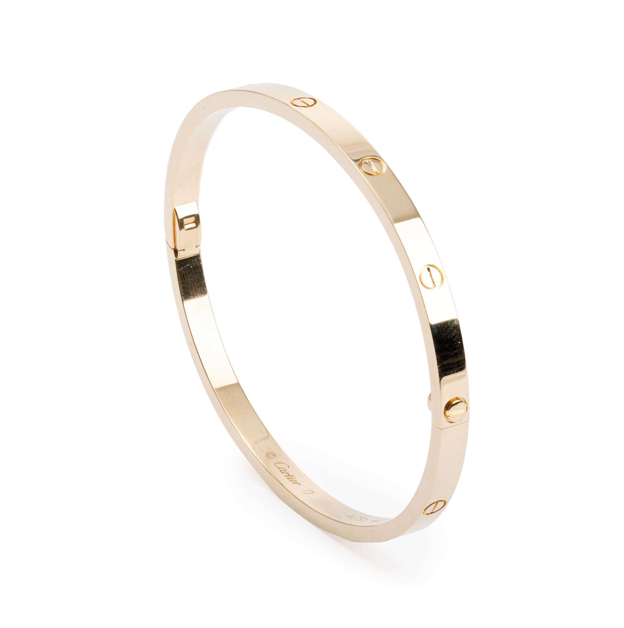 Cartier 18k Yellow Gold 3.65 MM Love Bracelet, Small Model, Size 17