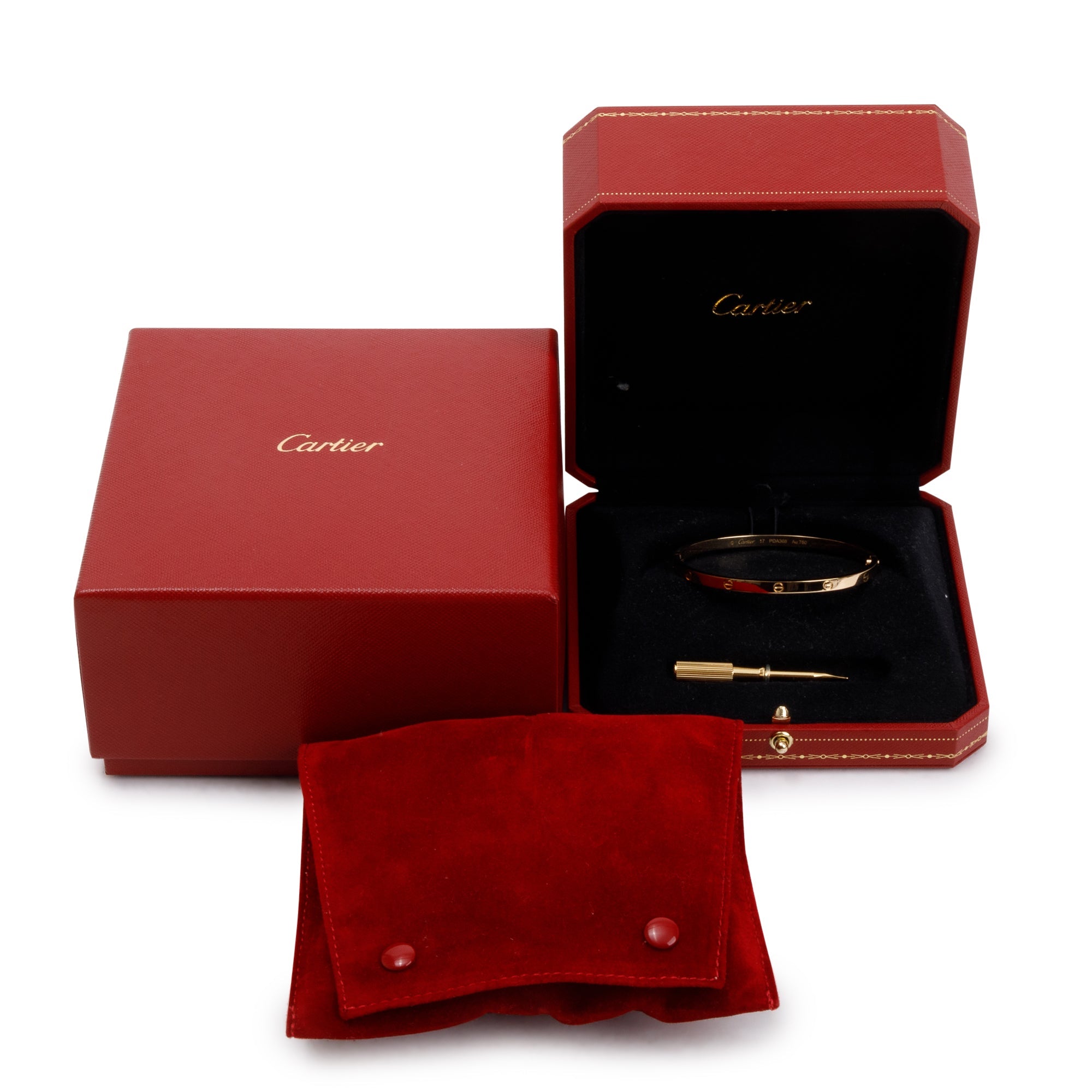 Cartier 18k Yellow Gold 3.65 MM Love Bracelet, Small Model, Size 17 w/ Box