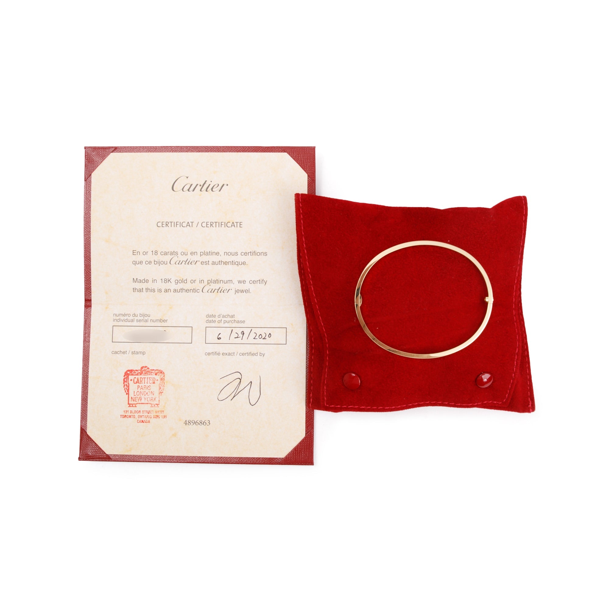Cartier 18k Yellow Gold 3.65 MM Love Bracelet, Small Model, Size 19 w/ Pouch, Certificate & Receipt