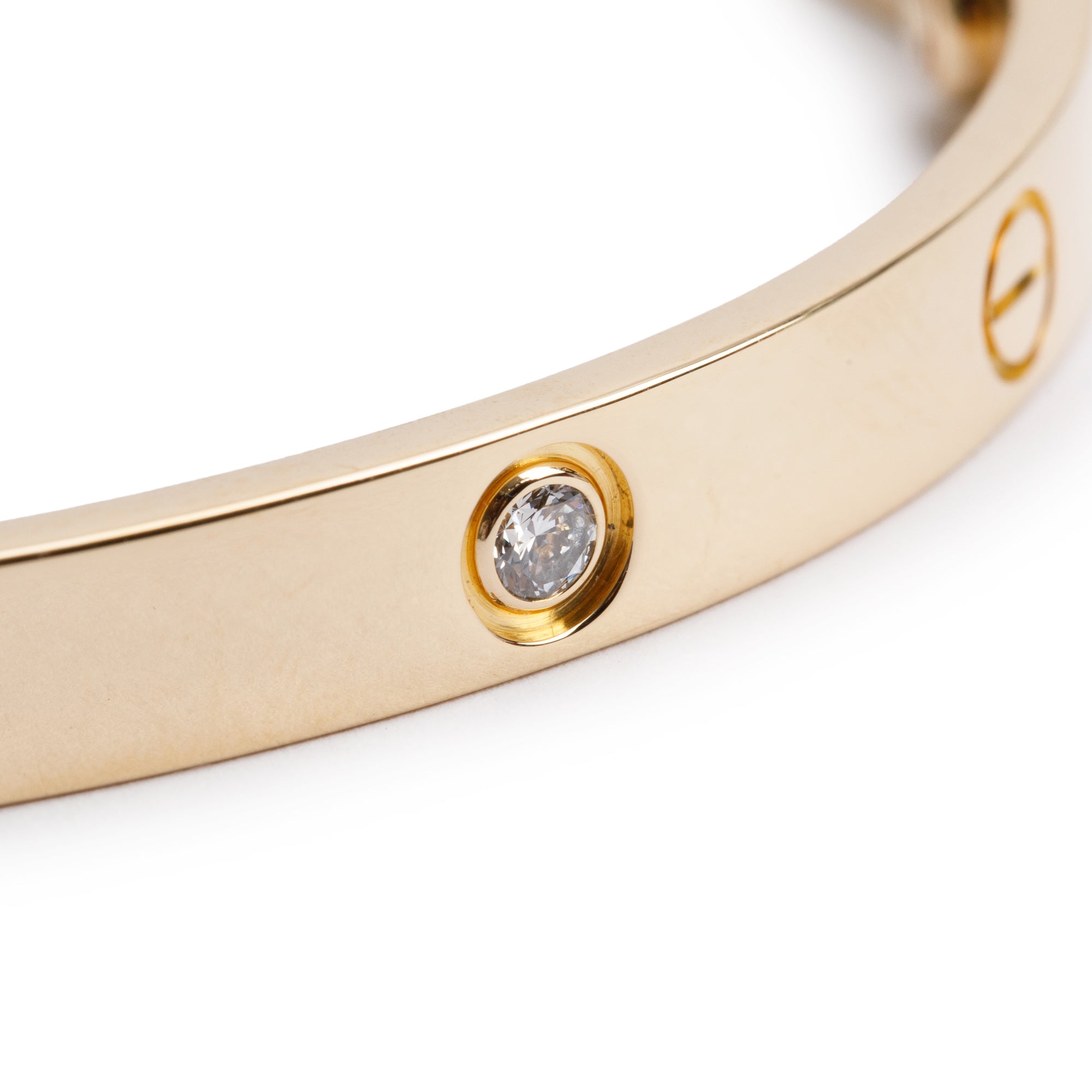 Cartier 18k Yellow Gold 4 Diamond Love Bracelet, Size 19 w/ Box & Certificate