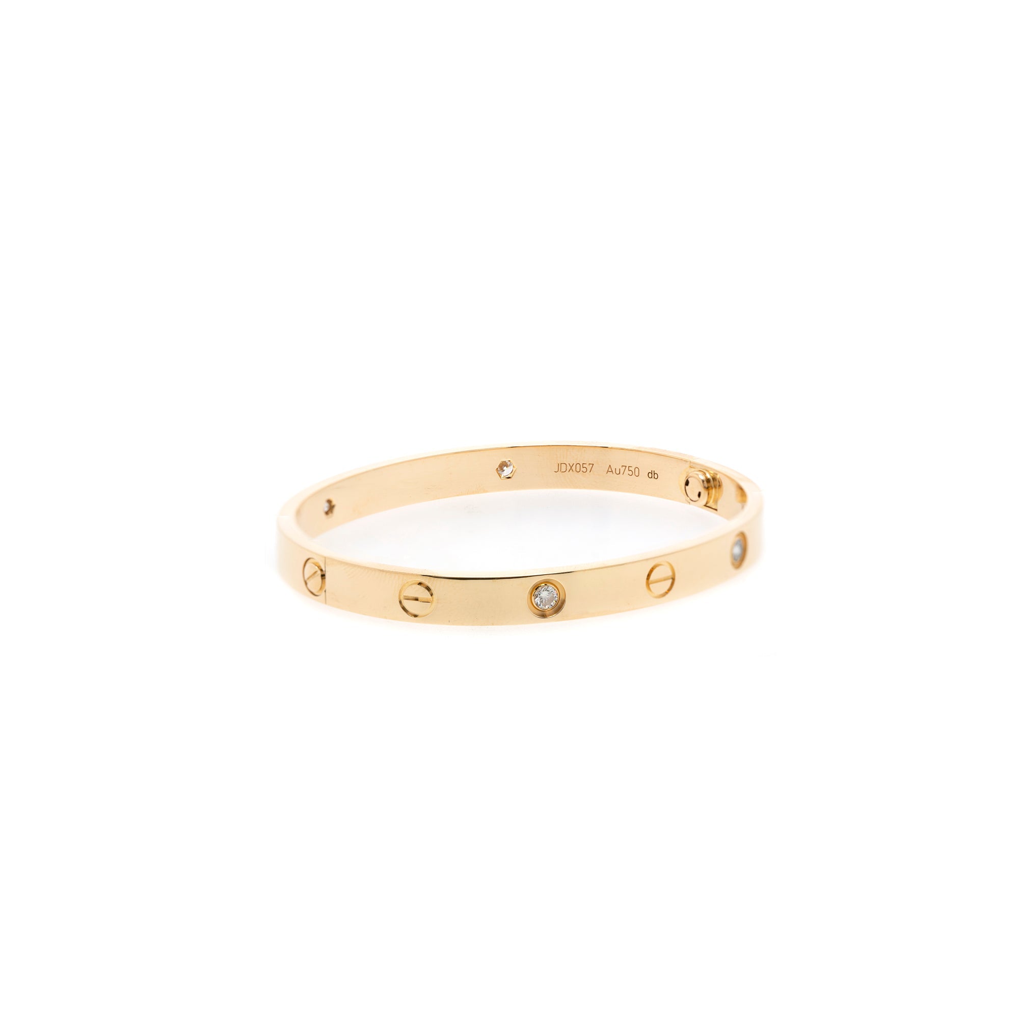 Cartier 18k Yellow Gold 4 Diamond Love Bracelet w/ Box, Receipt & Certificate