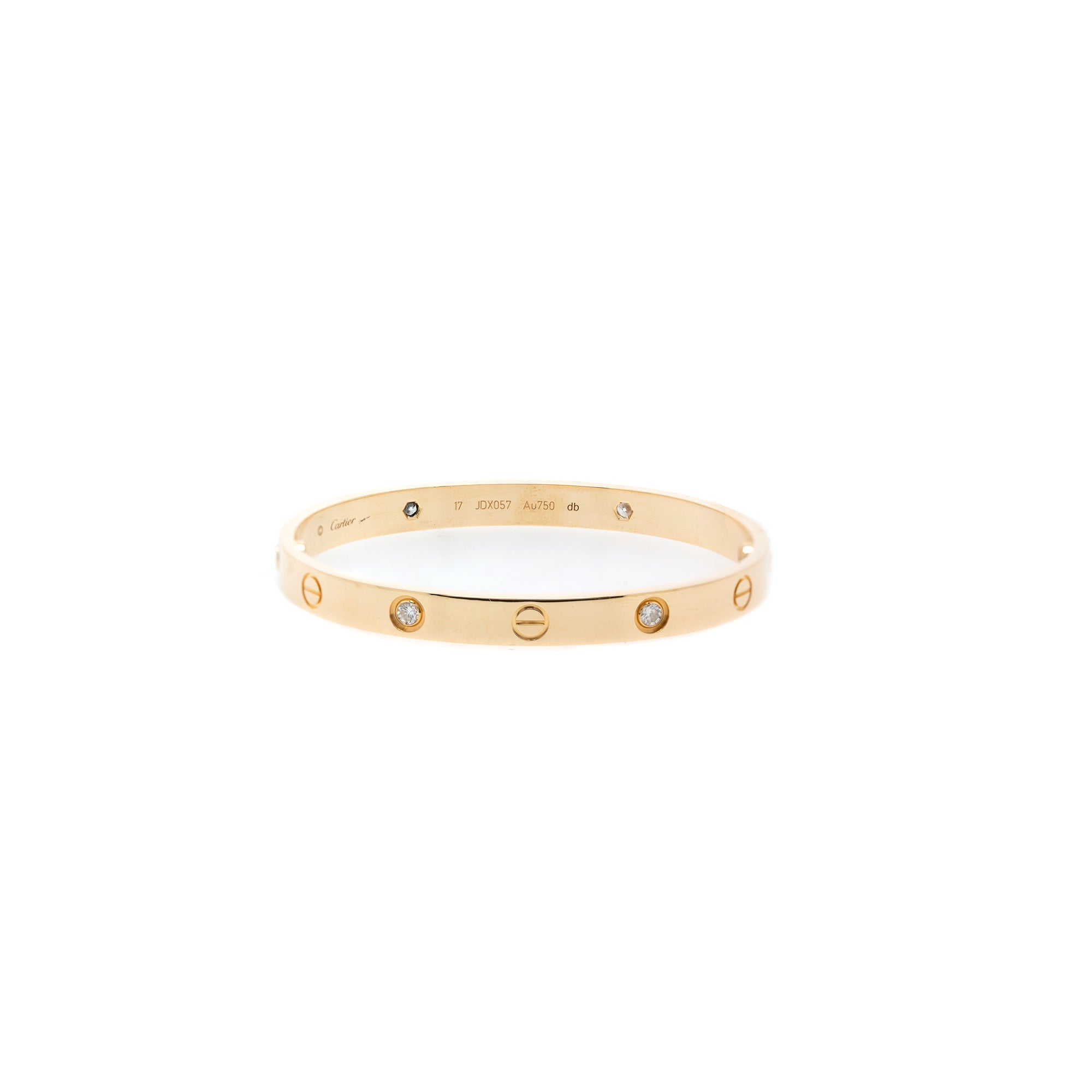 Cartier 18k Yellow Gold 4 Diamond Love Bracelet w/ Box, Receipt & Certificate