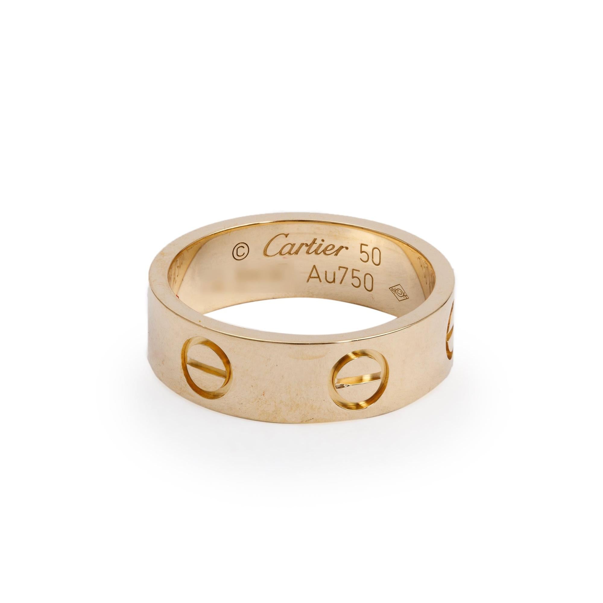 Cartier 18k Yellow Gold 5.5 MM Love Ring, Size 50 5.25 w/ Box & Certificate