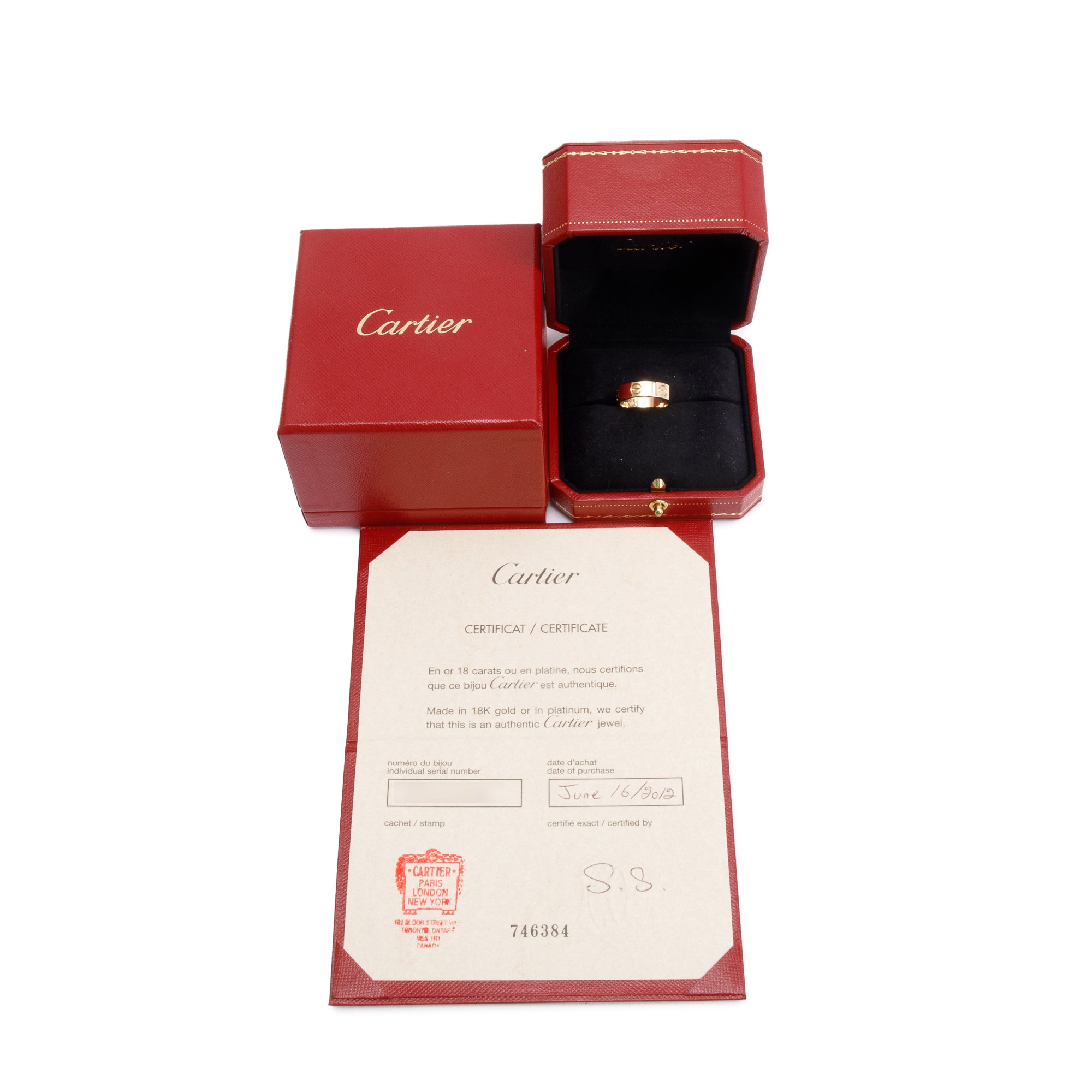 Cartier 18k Yellow Gold 5.5 MM Love Ring, Size 52 6 w/ Box & Certificate
