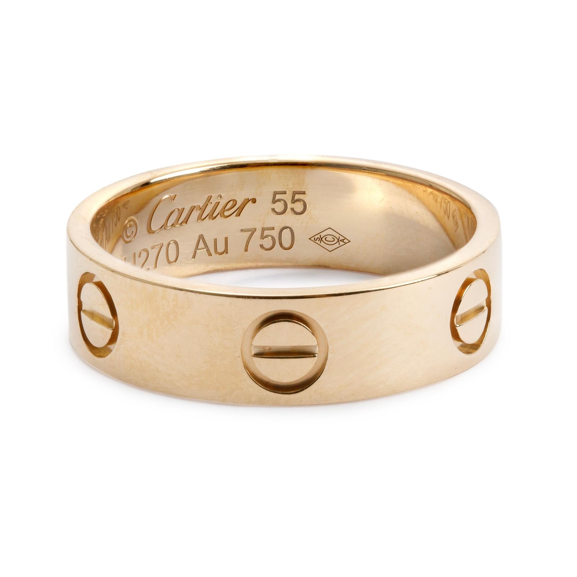 Cartier 18k Yellow Gold 5.5 MM Love Ring, Size 55 7.25
