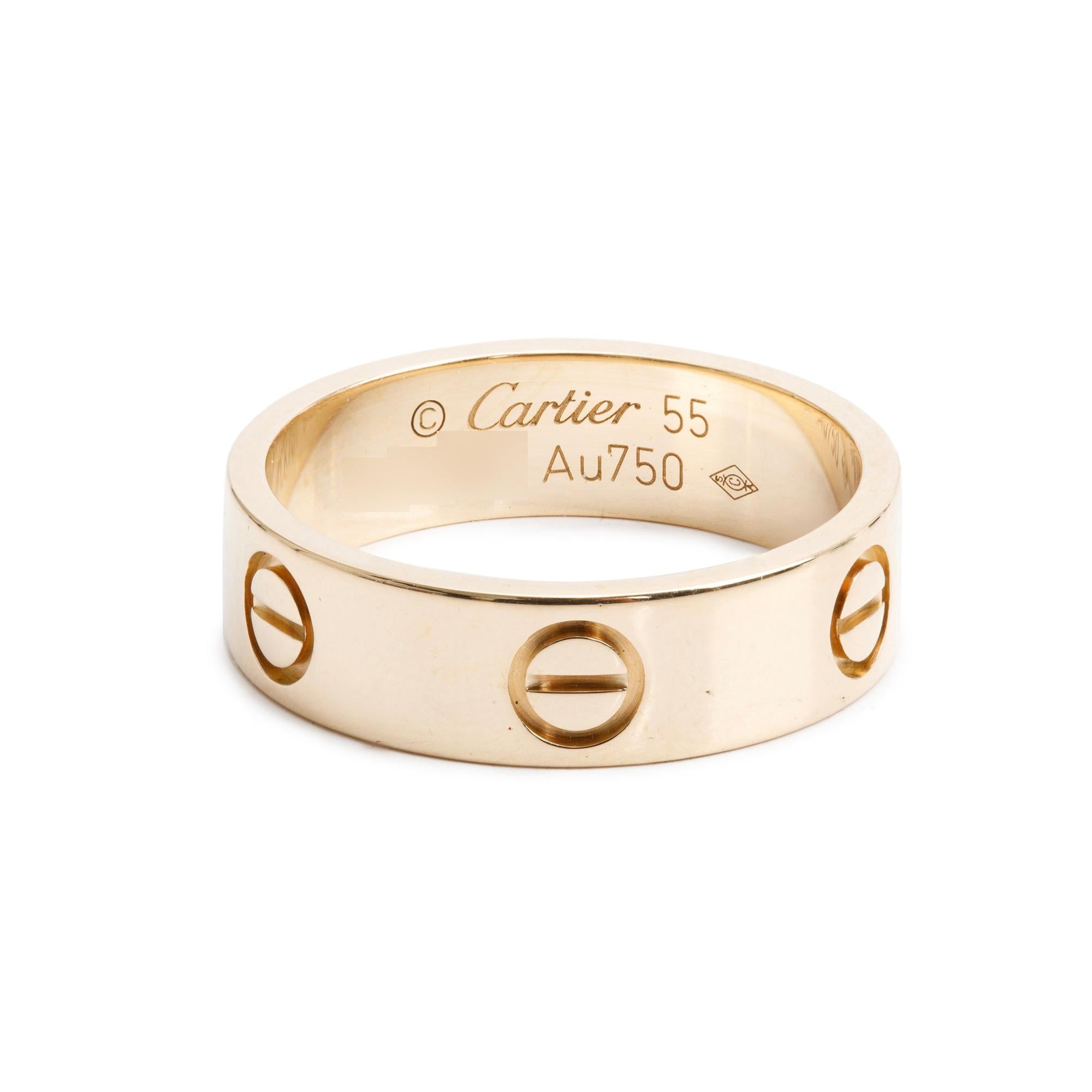 Cartier 18k Yellow Gold 5.5 MM Love Ring, Size 55 7.25