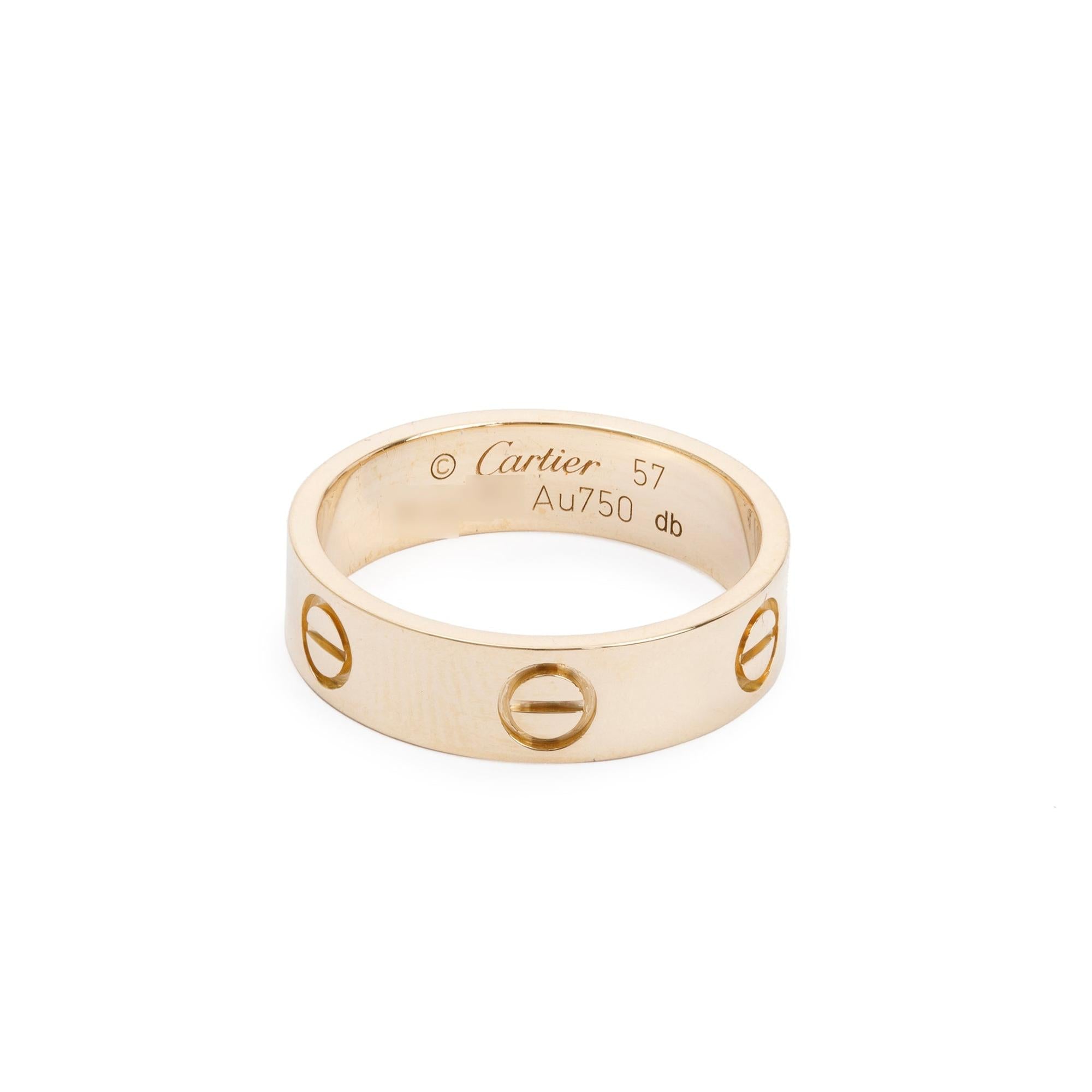 Cartier 18k Yellow Gold 5.5 MM Love Ring, Size 57 8.25 w/ Certificate