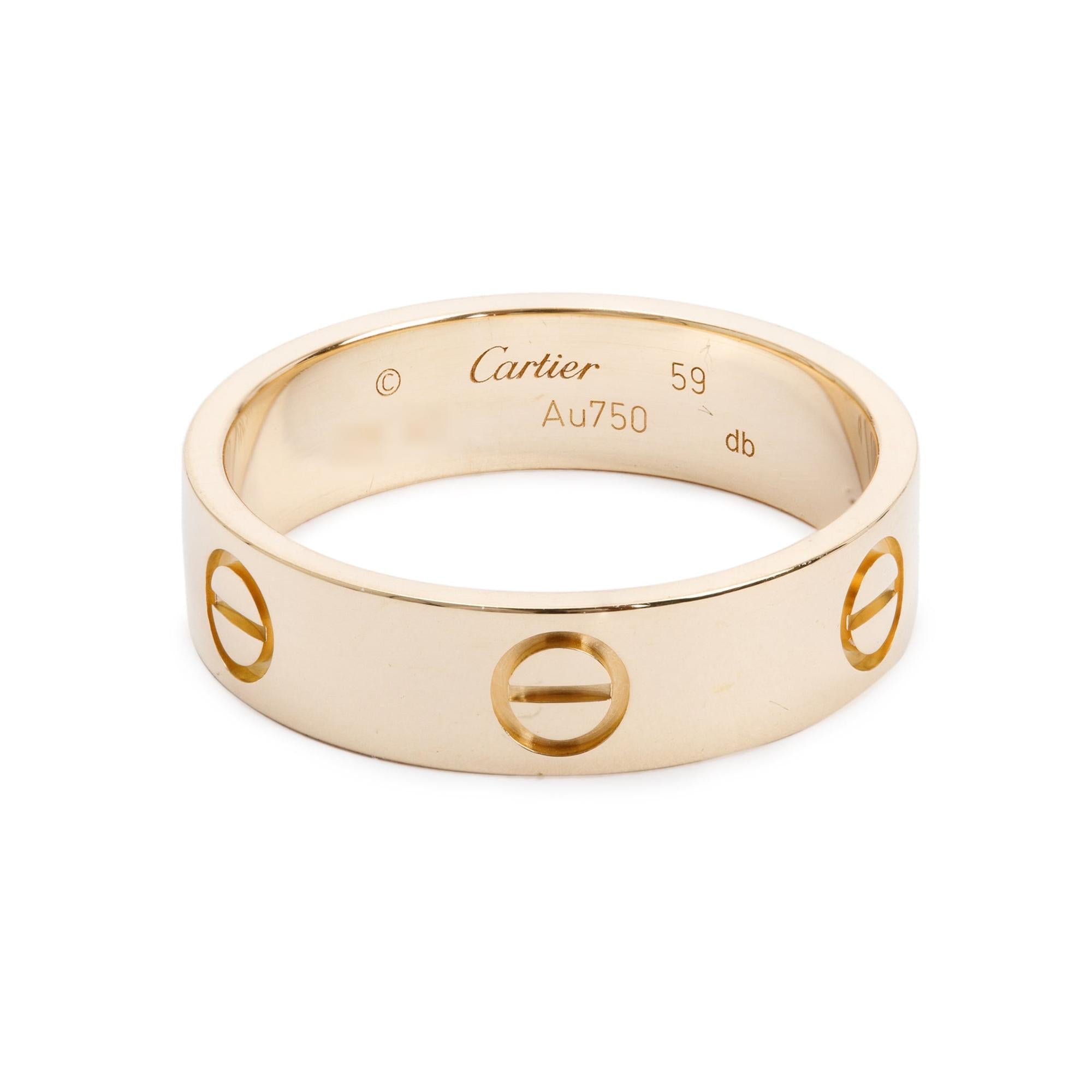 Cartier 18k Yellow Gold 5.5 MM Love Ring, Size 59 8.75