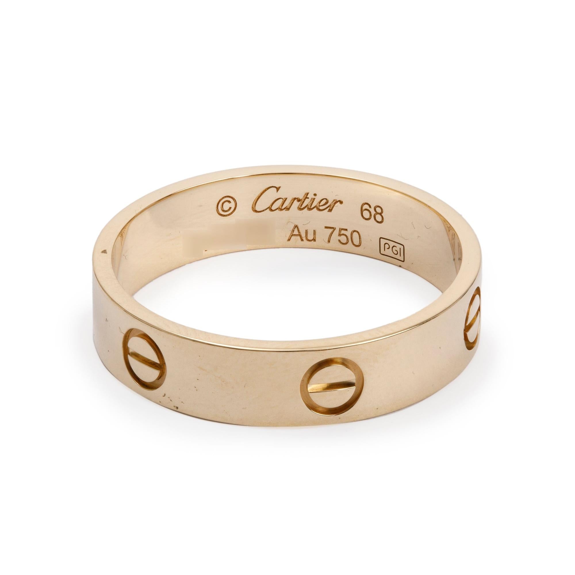 Cartier 18k Yellow Gold 5.5 MM Love Ring, Size 68 12.25 w/ Box & Certificate