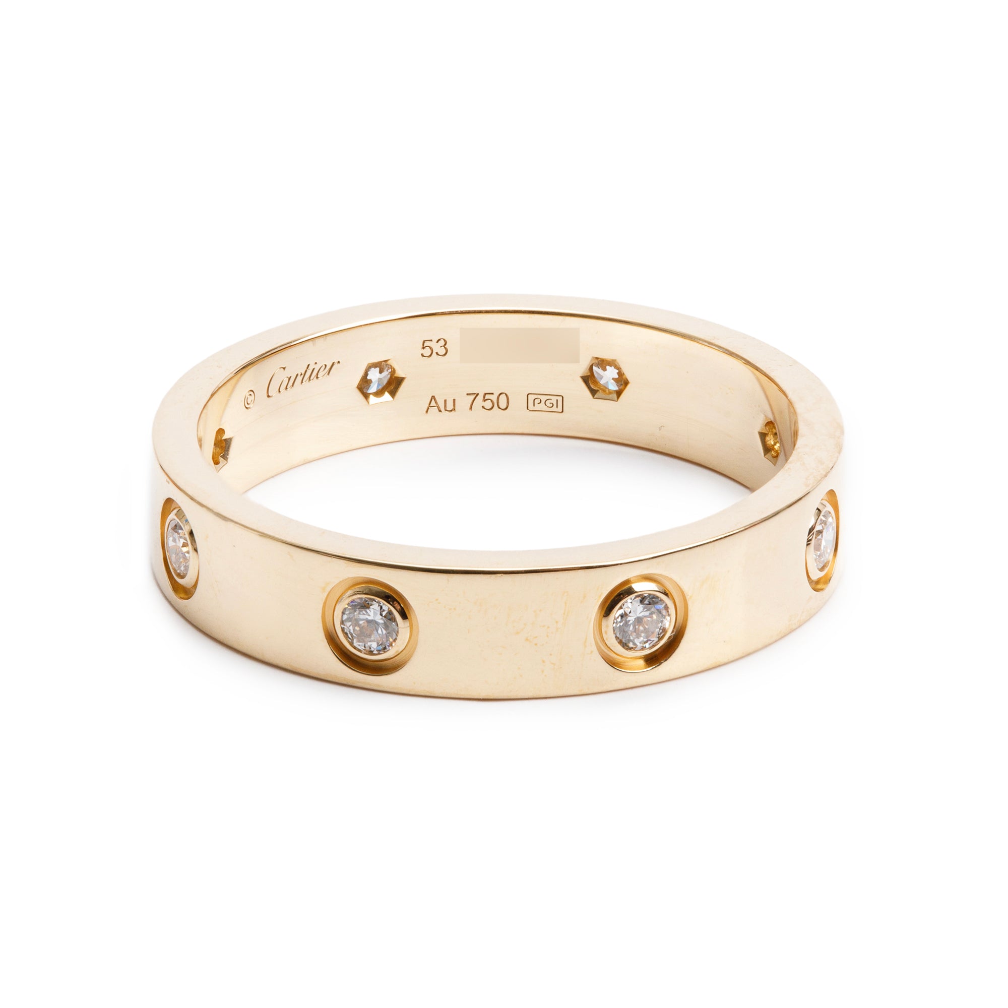 Cartier 18k Yellow Gold 8 Diamond 4 MM Love Wedding Band Ring, Size 53 6.5 w/ Box