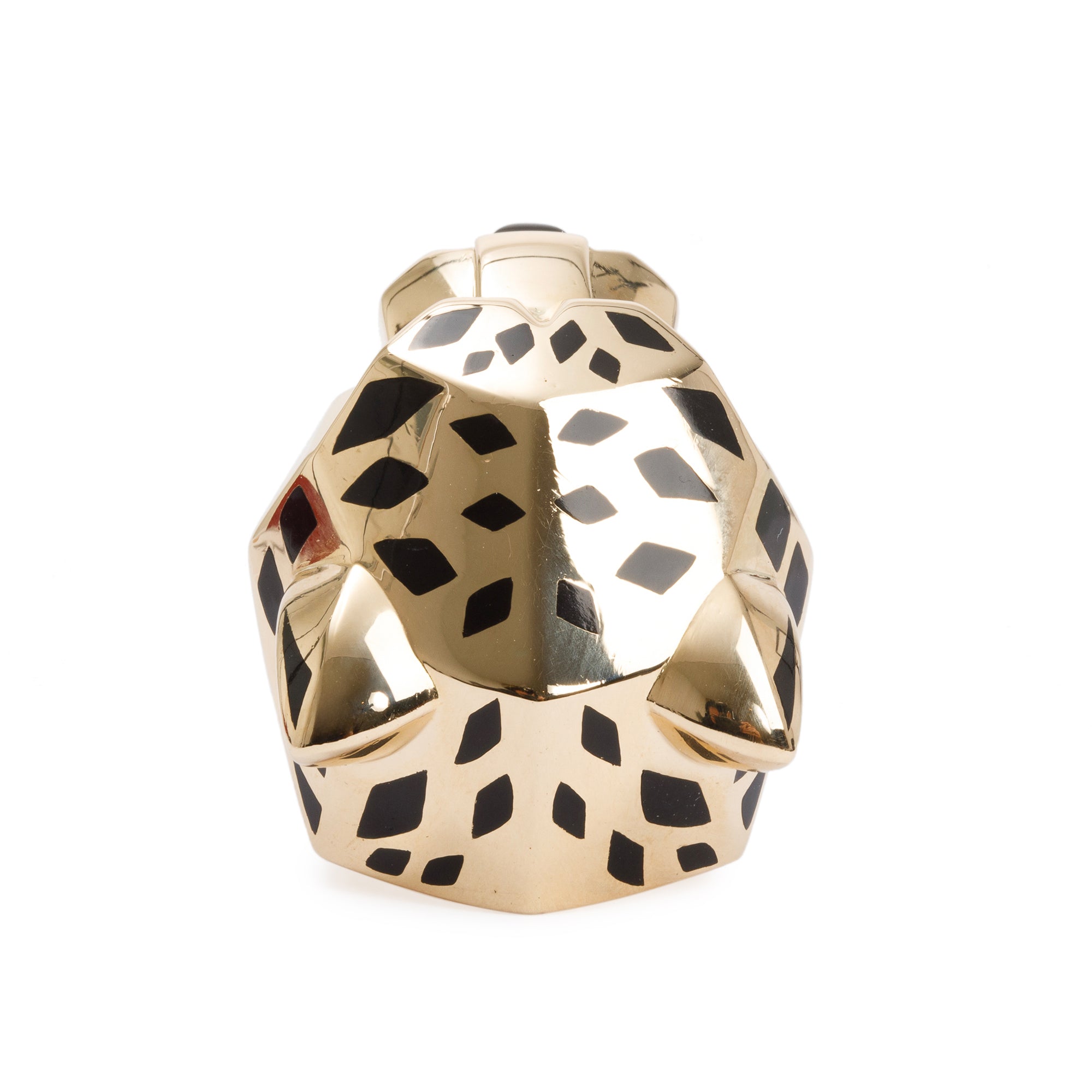 Cartier 18k Yellow Gold Black Lacquer Onyx & Peridot Panthere de Cartier Ring, Size 51 5.5