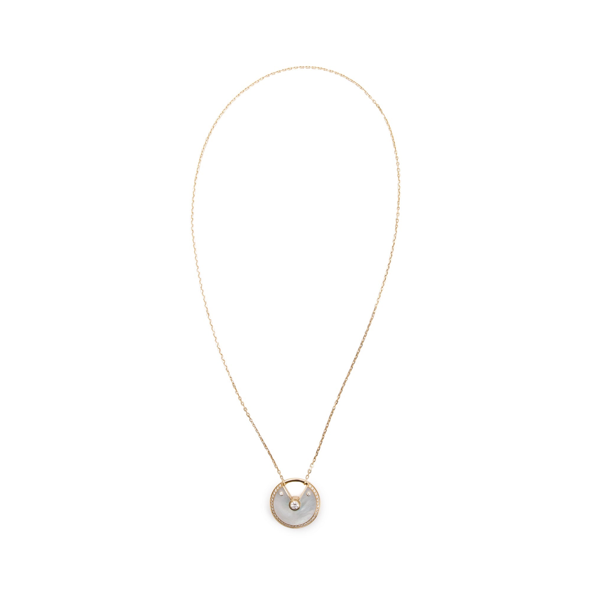 Cartier 18k Yellow Gold Diamond Amulette de Cartier Mother of Pearl Large Pendant Necklace w/ Box