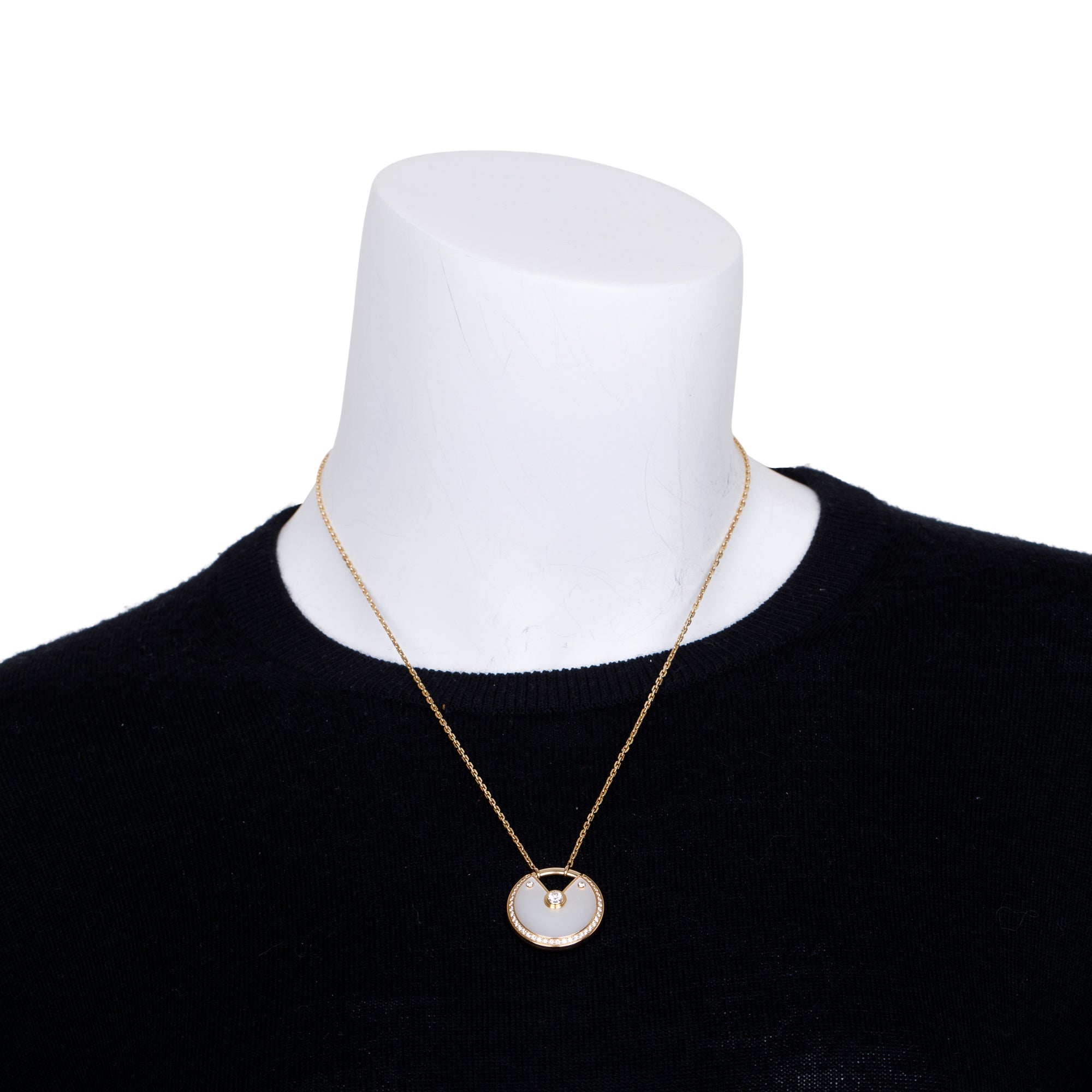 Cartier 18k Yellow Gold Diamond Amulette de Cartier Mother of Pearl Large Pendant Necklace w/ Box