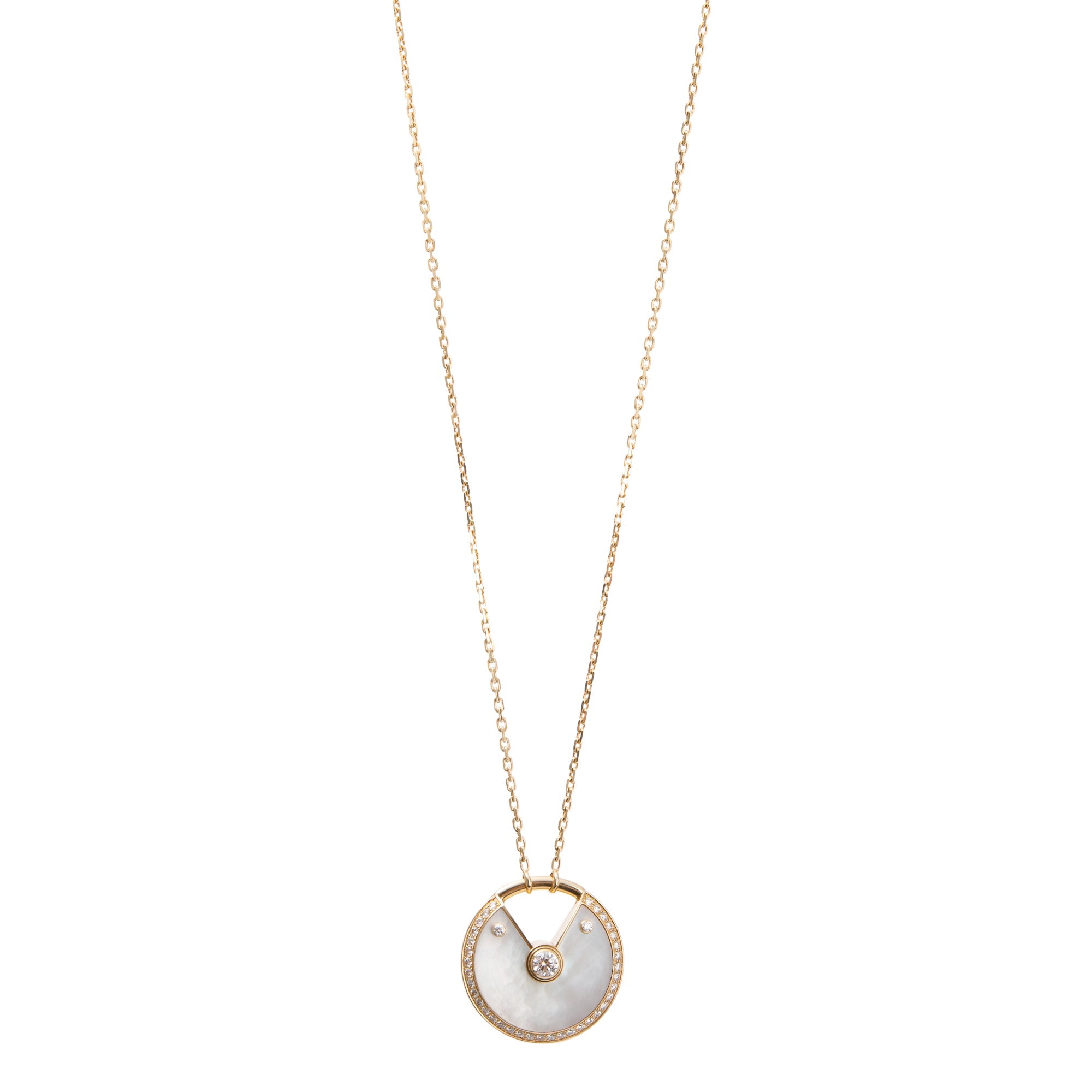 Cartier 18k Yellow Gold Diamond Amulette de Cartier Mother of Pearl Large Pendant Necklace w/ Box