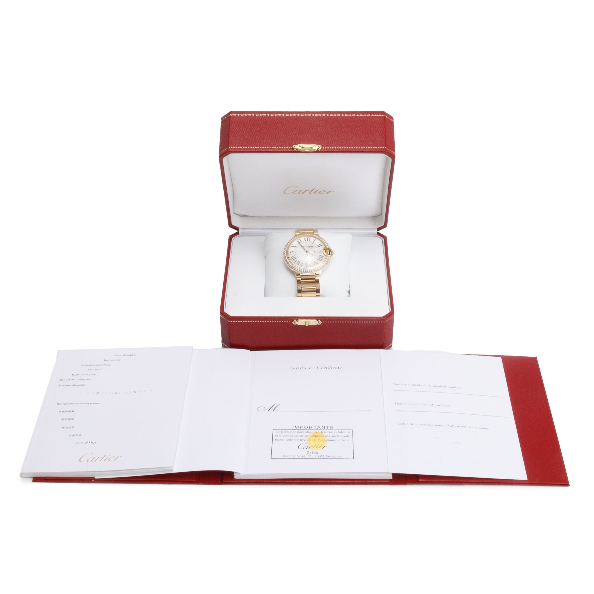 Cartier 18k Yellow Gold Diamond Bezel Ballon Bleu de Cartier 42MM Automatic Watch 2998 w/ Box & Papers