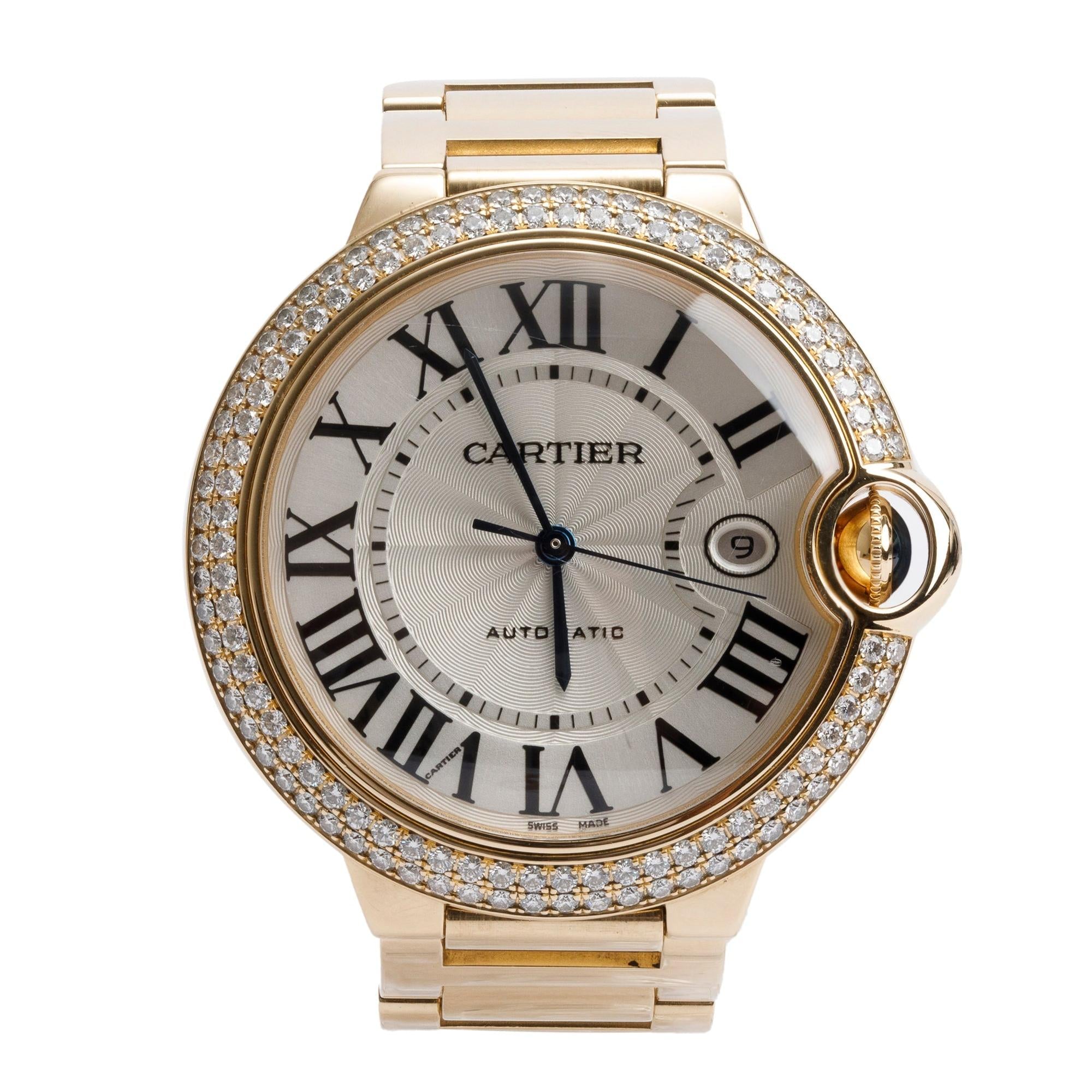 Cartier 18k Yellow Gold Diamond Bezel Ballon Bleu de Cartier 42MM Automatic Watch 2998 w/ Box & Papers