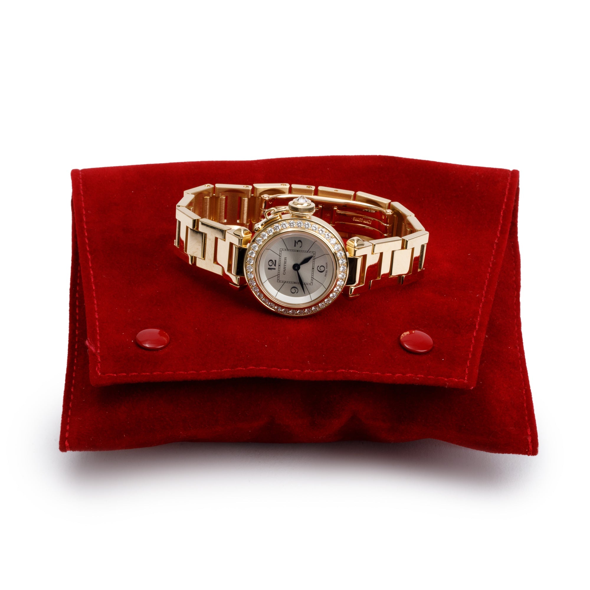 Cartier 18k Yellow Gold Diamond Bezel Mini Miss Pasha 27 MM Watch