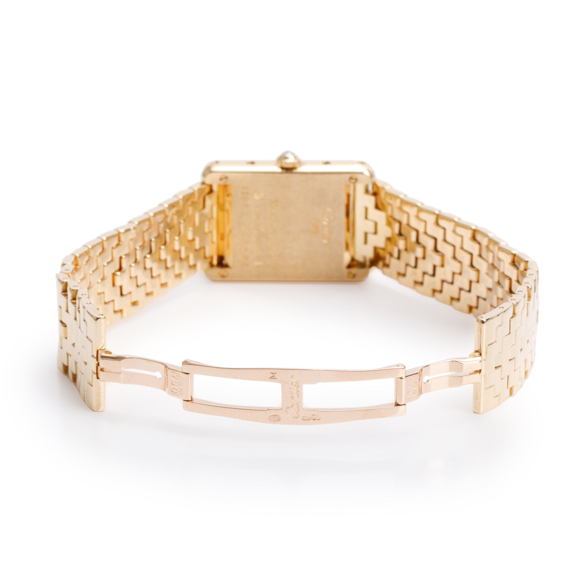 Cartier 18k Yellow Gold Diamond Bezel Mother of Pearl Sunrise Dial Tank Louis Quartz Watch