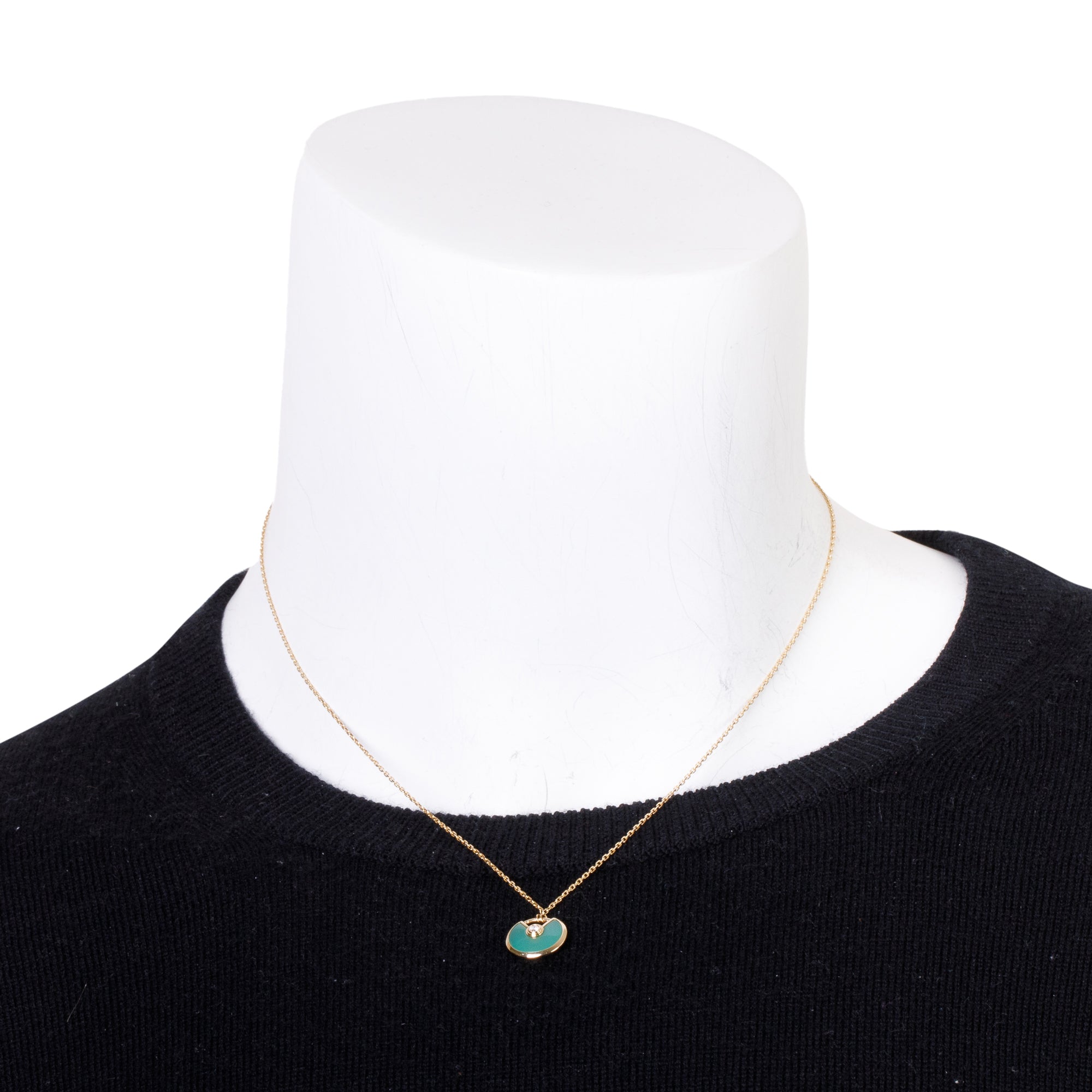 Cartier 18k Yellow Gold Diamond & Chrysoprase Amulette de Cartier Pendant Necklace, XS Model w/ Box & Certificate