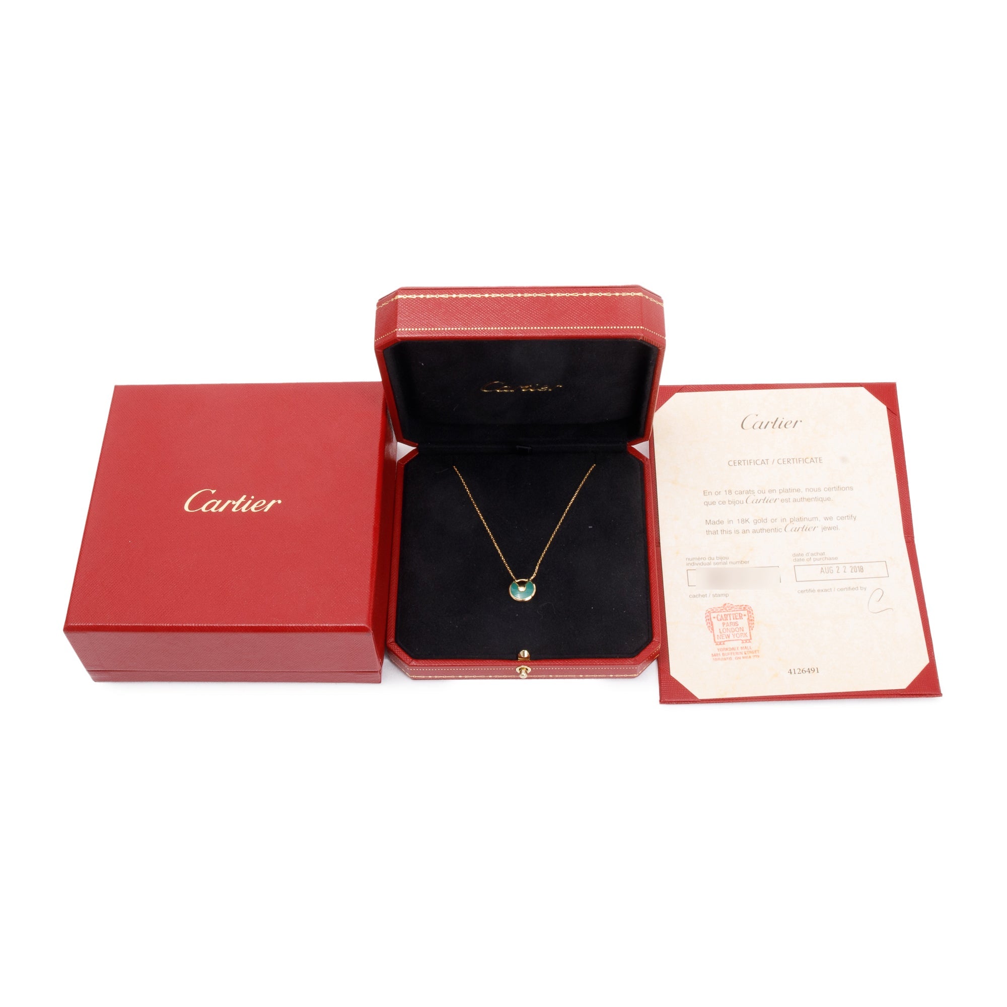 Cartier 18k Yellow Gold Diamond & Chrysoprase Amulette de Cartier Pendant Necklace, XS Model w/ Box & Certificate