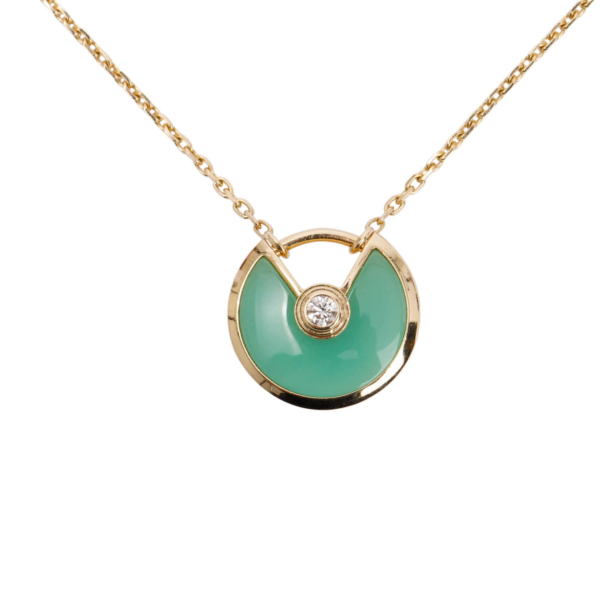 Cartier 18k Yellow Gold Diamond & Chrysoprase Amulette de Cartier Pendant Necklace, XS Model w/ Box & Certificate