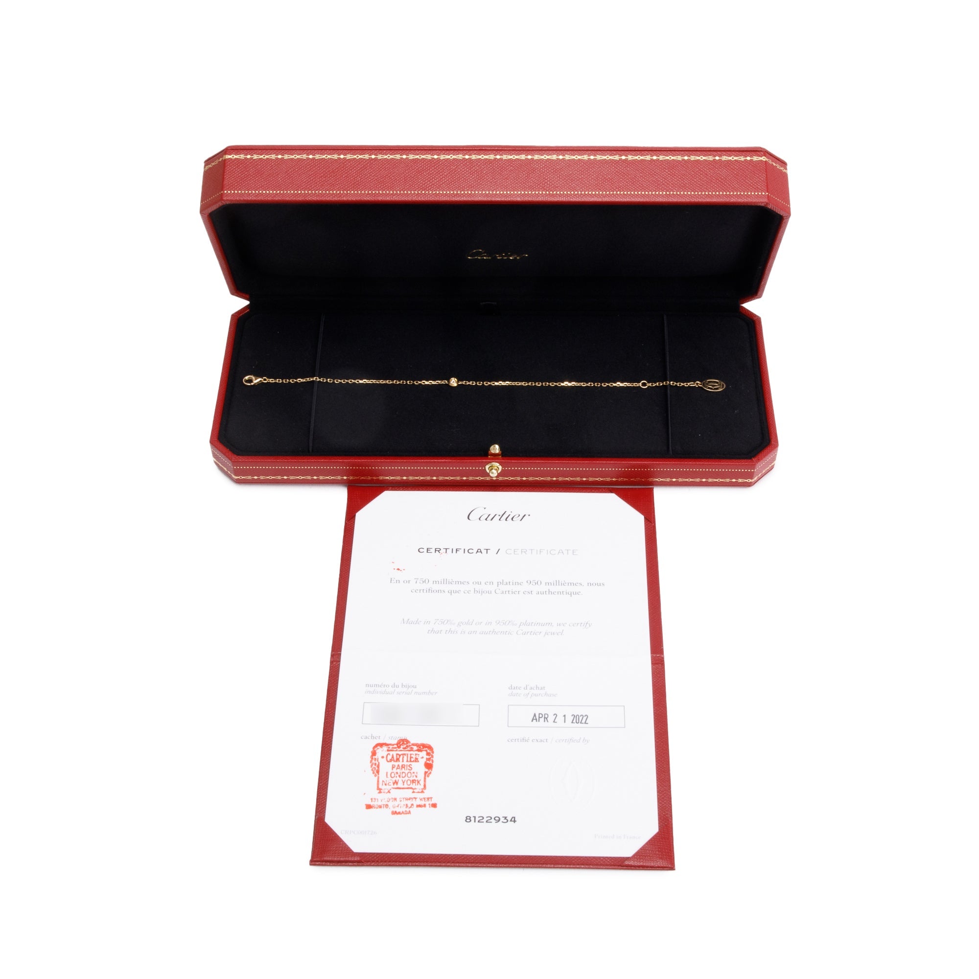 Cartier 18k Yellow Gold Diamond D'Amour Bracelet, Small Model w/ Box, Receipt & Certificate
