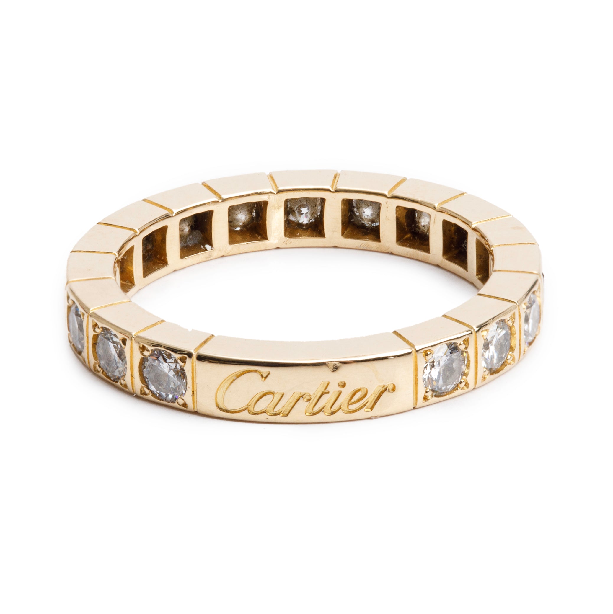 Cartier 18k Yellow Gold Diamond Lanières Ring, Size 49 4.5 w/ Box