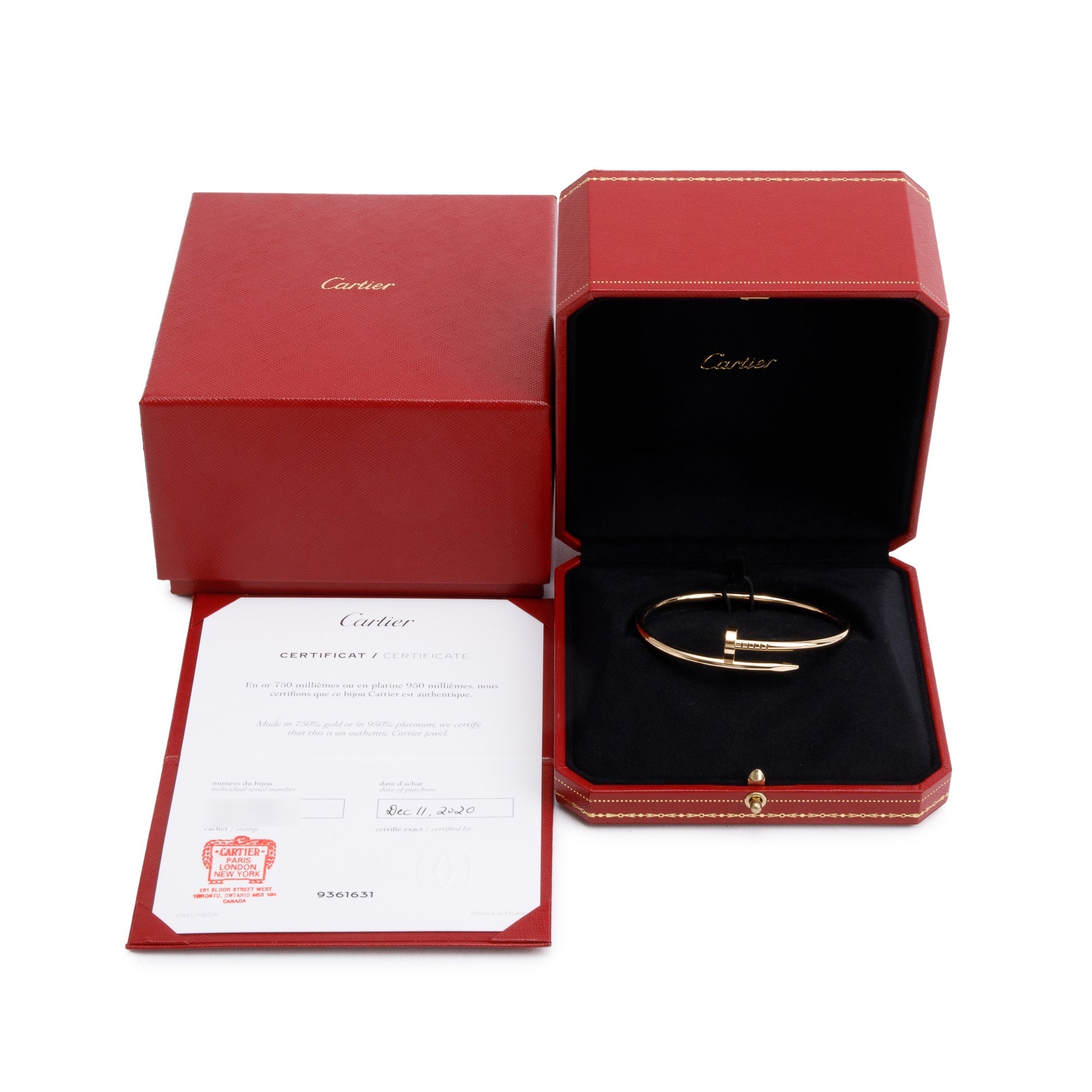 Cartier 18k Yellow Gold Juste Un Clou Bracelet, Size 18 w/ Box & Certificate