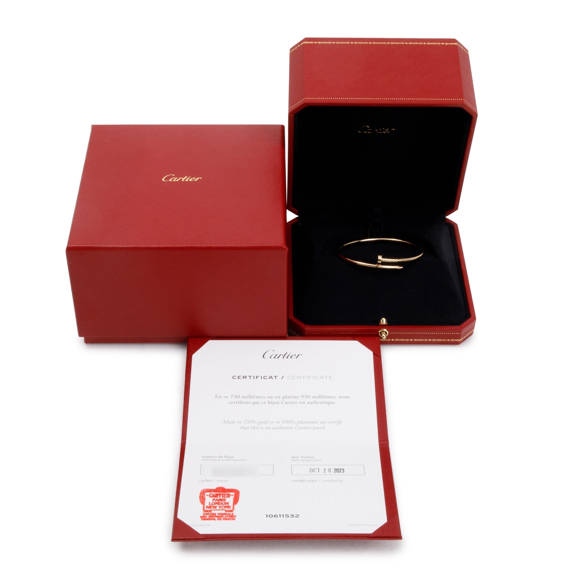 Cartier 18k Yellow Gold Juste Un Clou Bracelet, Small Model, Size 16 w/ Box, Certificate & Receipt