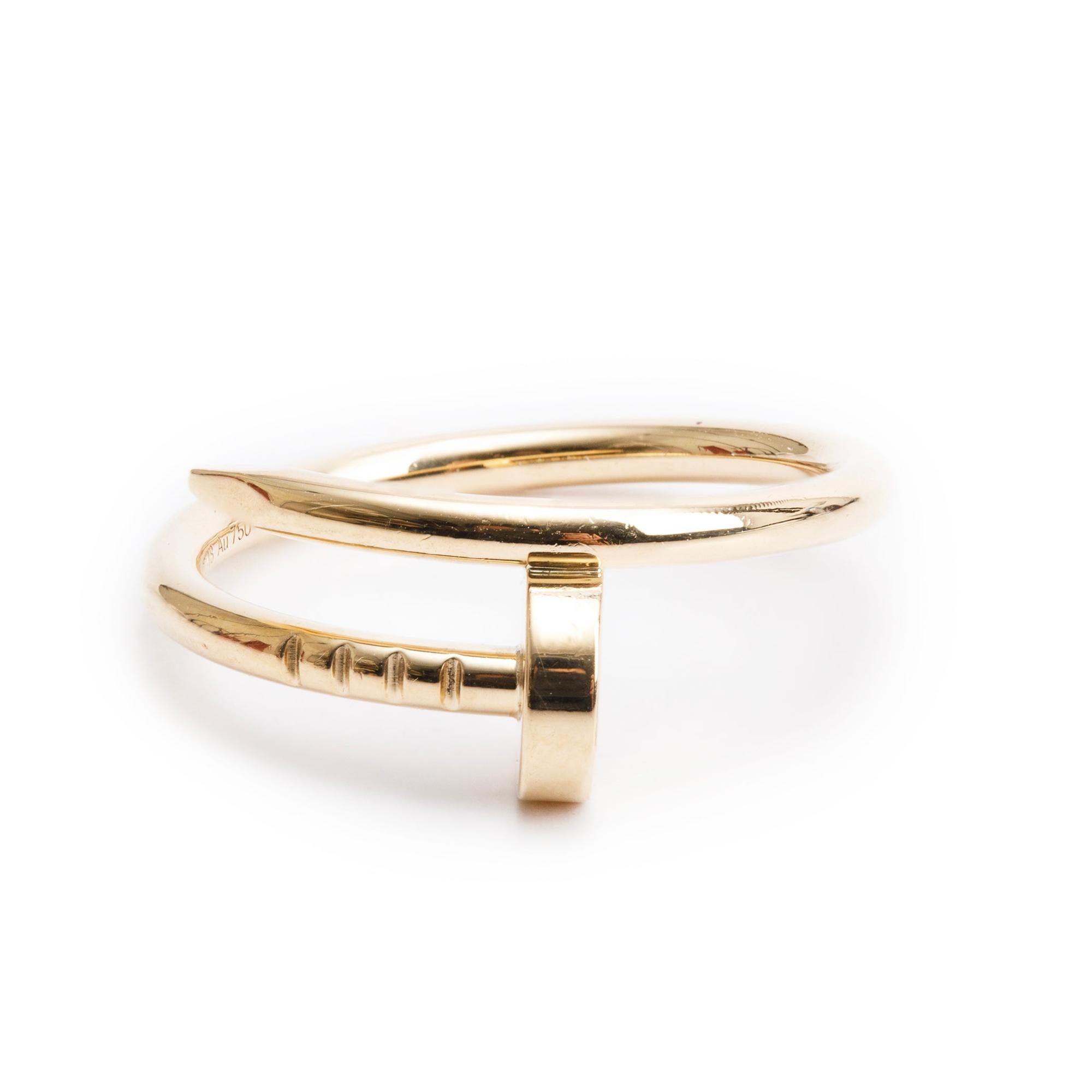 Cartier 18k Yellow Gold Juste Un Clou Ring, Small Model, Size 49 4.75 w/ Box, Receipt & Certificate