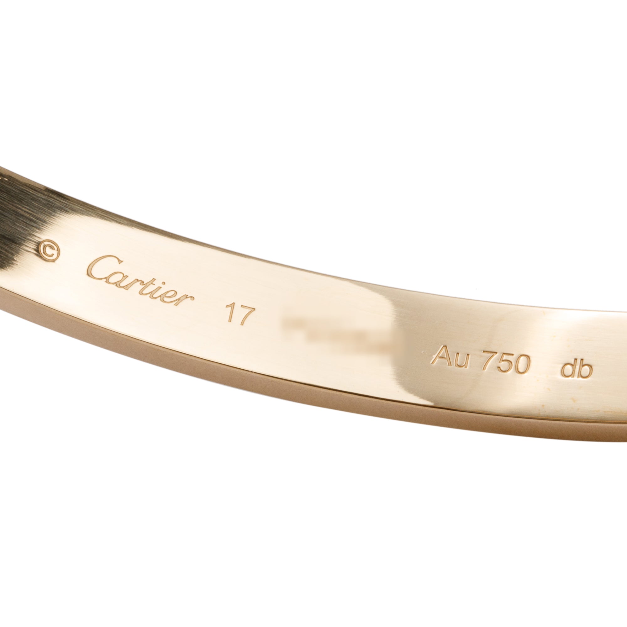 Cartier 18k Yellow Gold Love Bracelet, Size 17