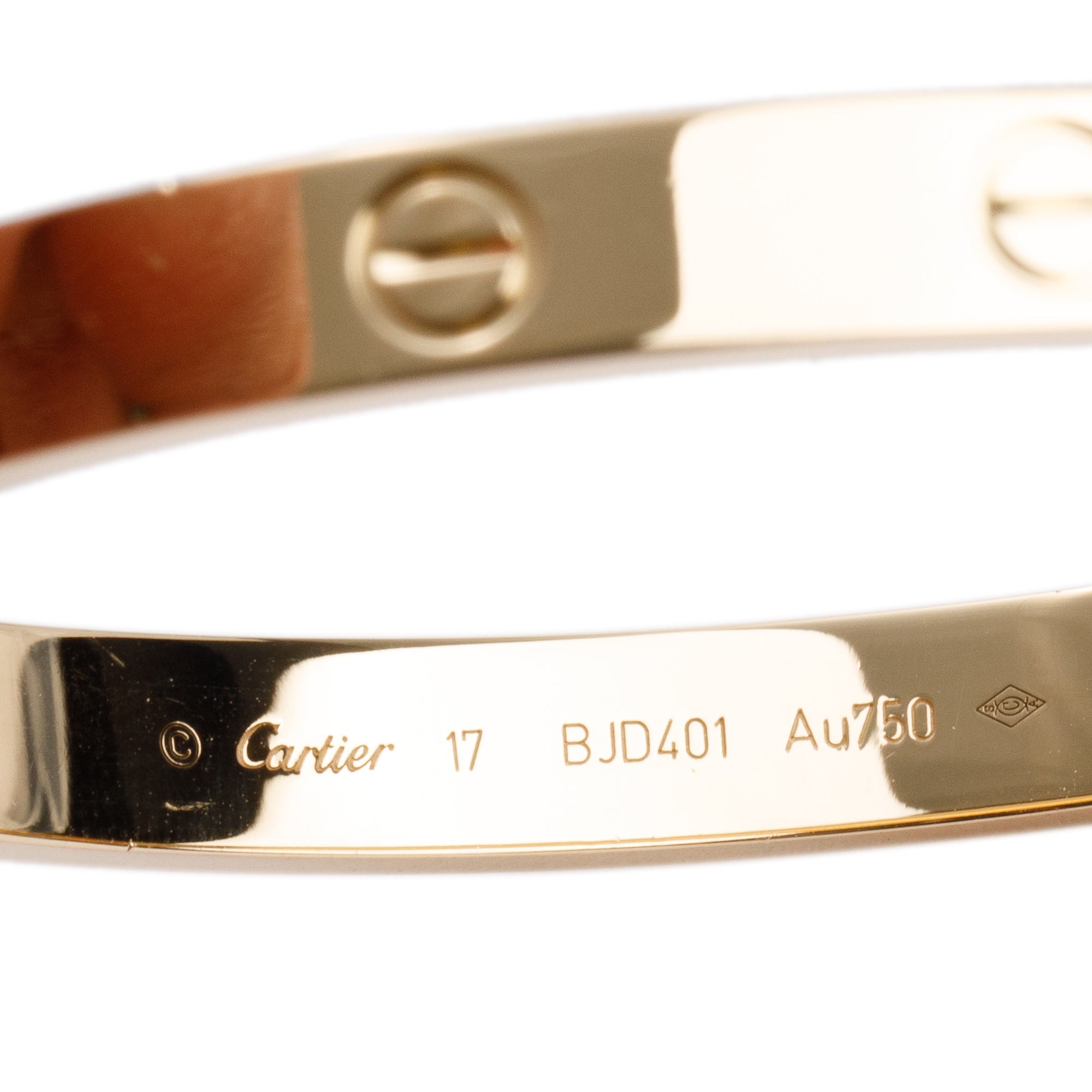 Cartier 18k Yellow Gold Love Bracelet, Size 17 w/ Box & Receipt