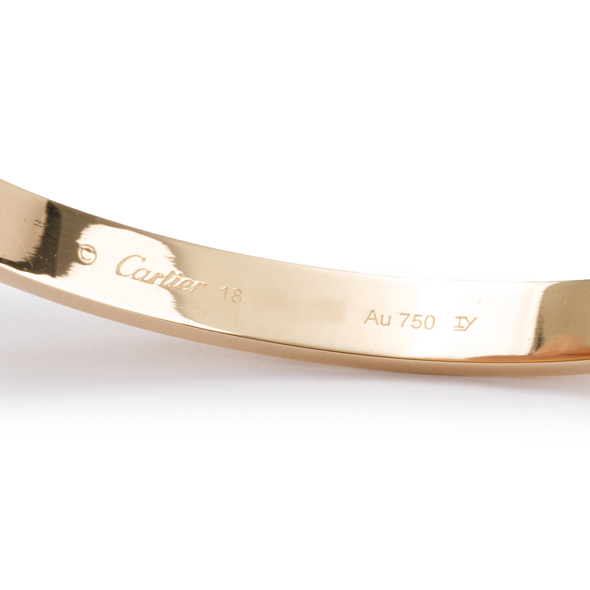 Cartier 18k Yellow Gold Love Bracelet, Size 18 w/ Box & Certificate