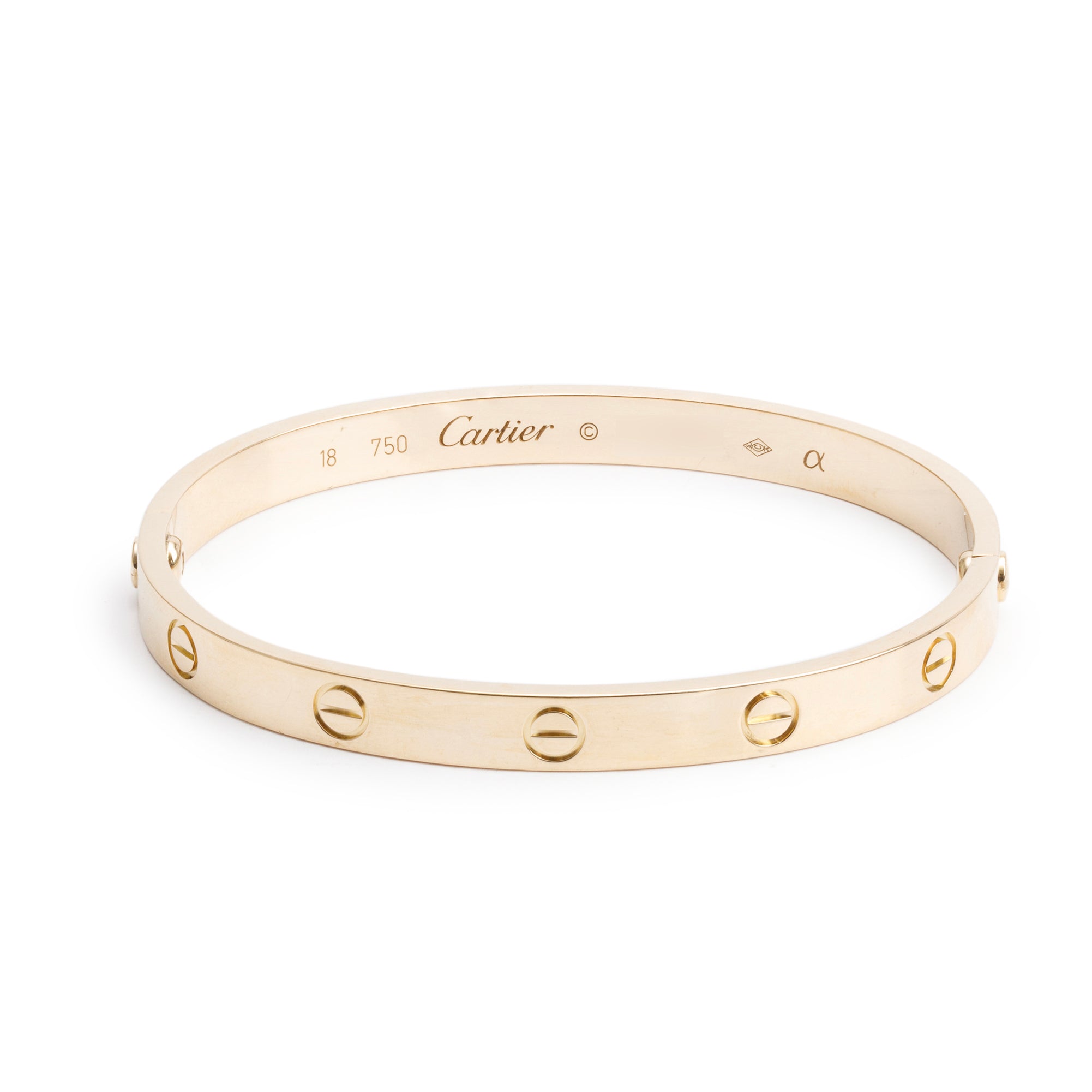 Cartier 18k Yellow Gold Love Bracelet, Size 18 w/ Box