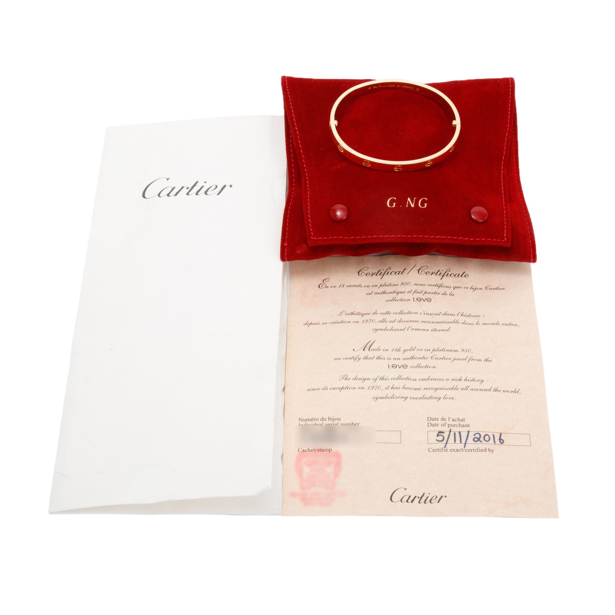 Cartier 18k Yellow Gold Love Bracelet, Size 18 w/ Receipt & Certificate