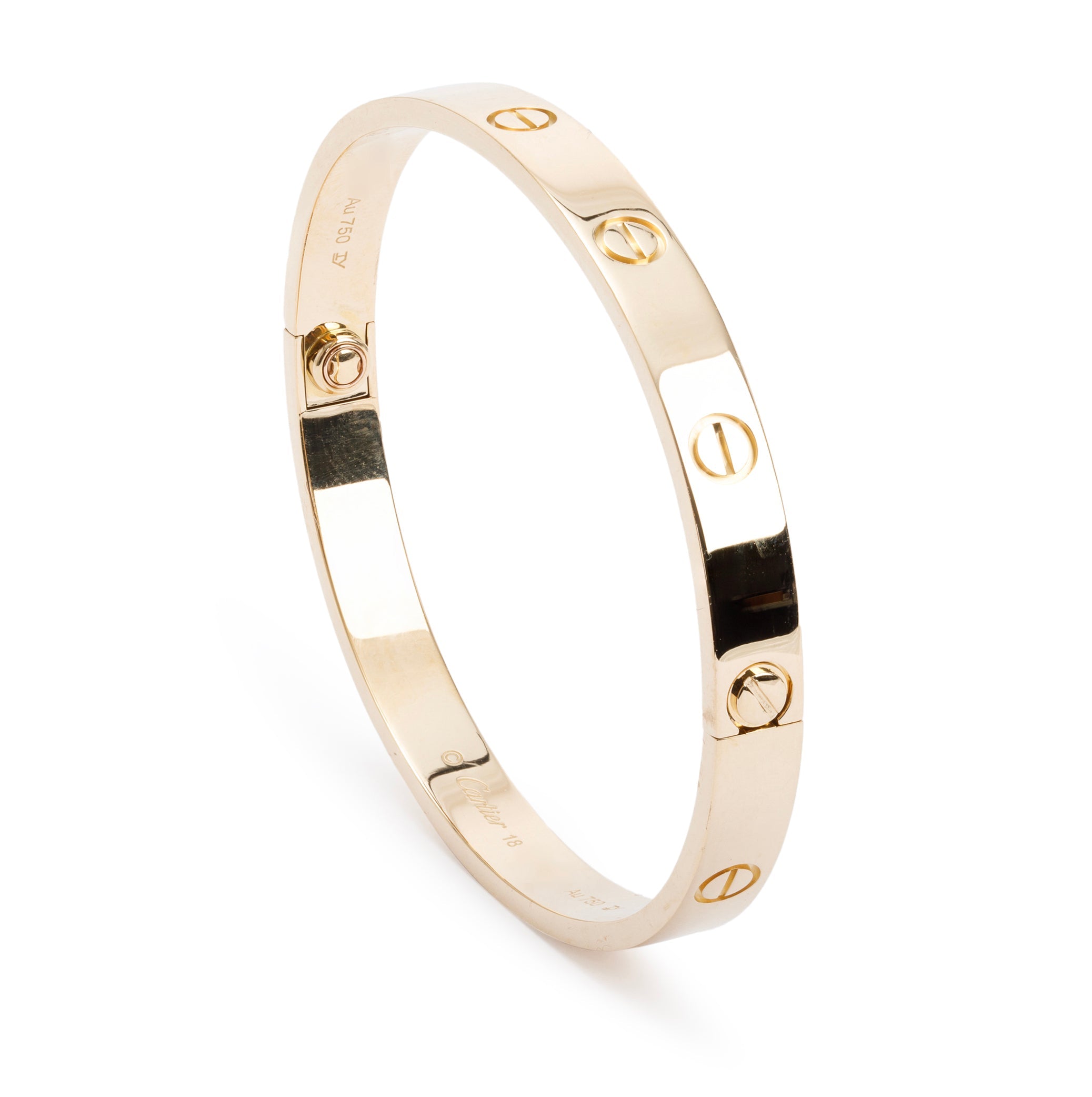 Cartier 18k Yellow Gold Love Bracelet, Size 18 w/ Receipt & Certificate