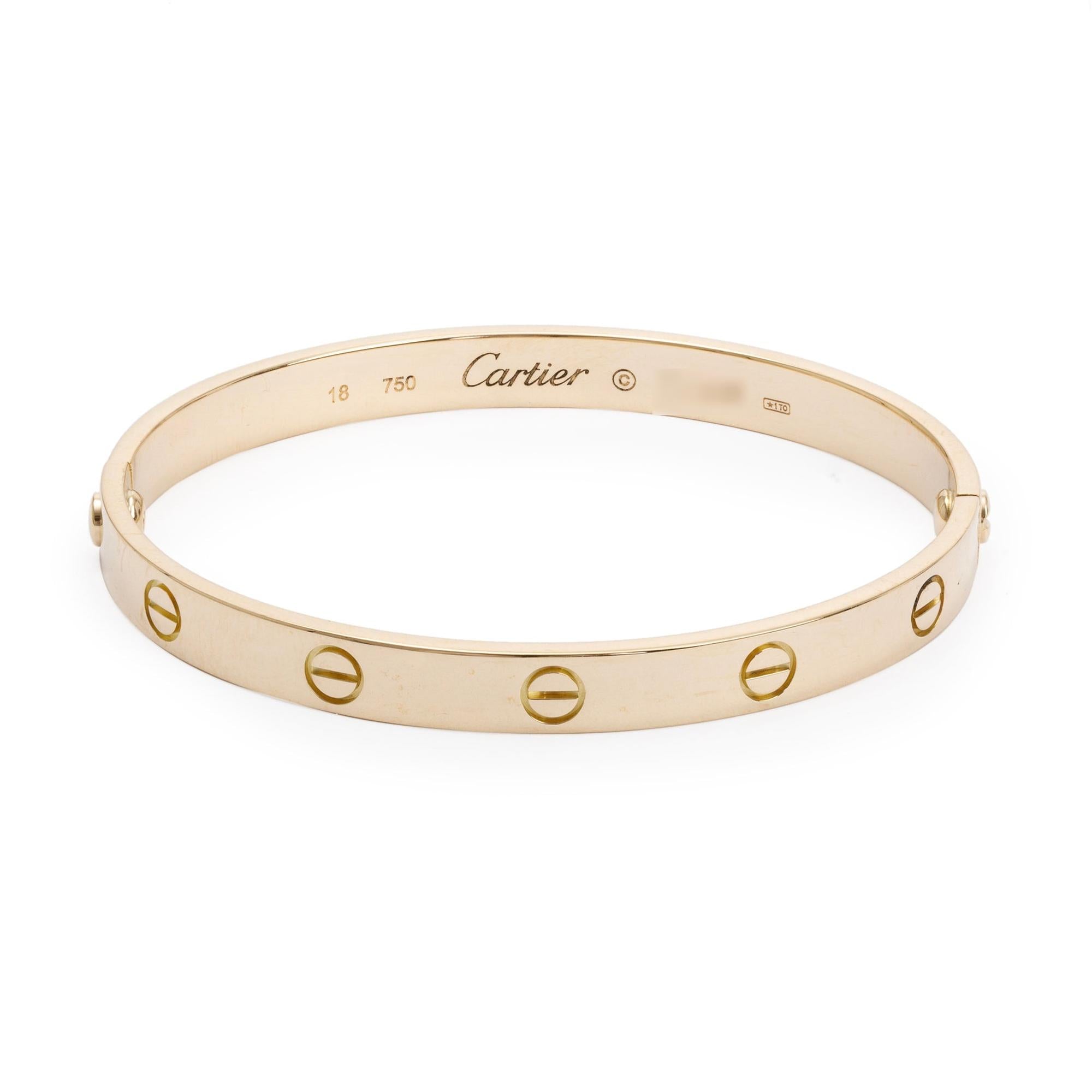 Cartier 18k Yellow Gold Love Bracelet, Size 18