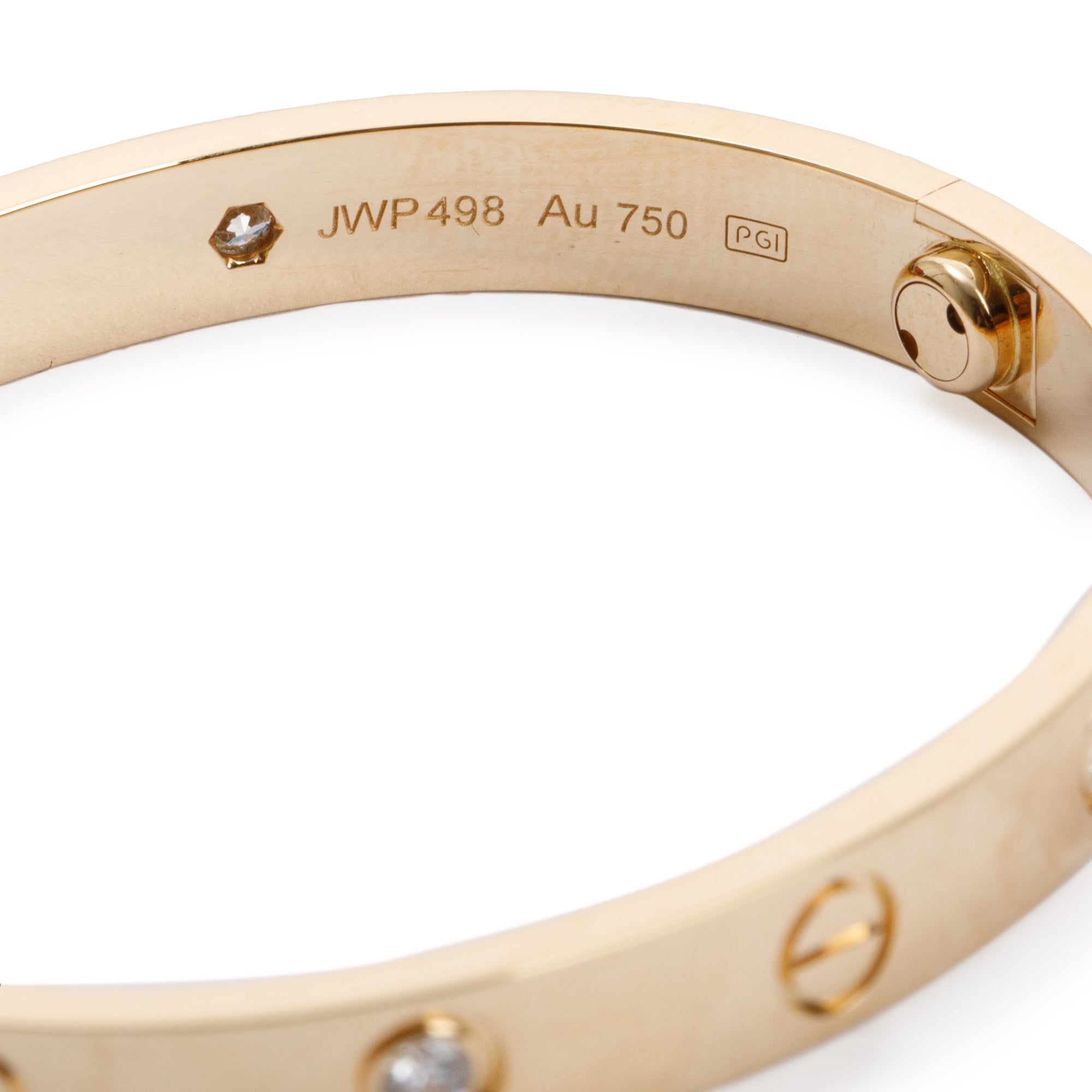 Cartier 18k Yellow Gold Love Bracelet with 4 Diamonds, Size 15 w/ Box, Receipt & Certificate