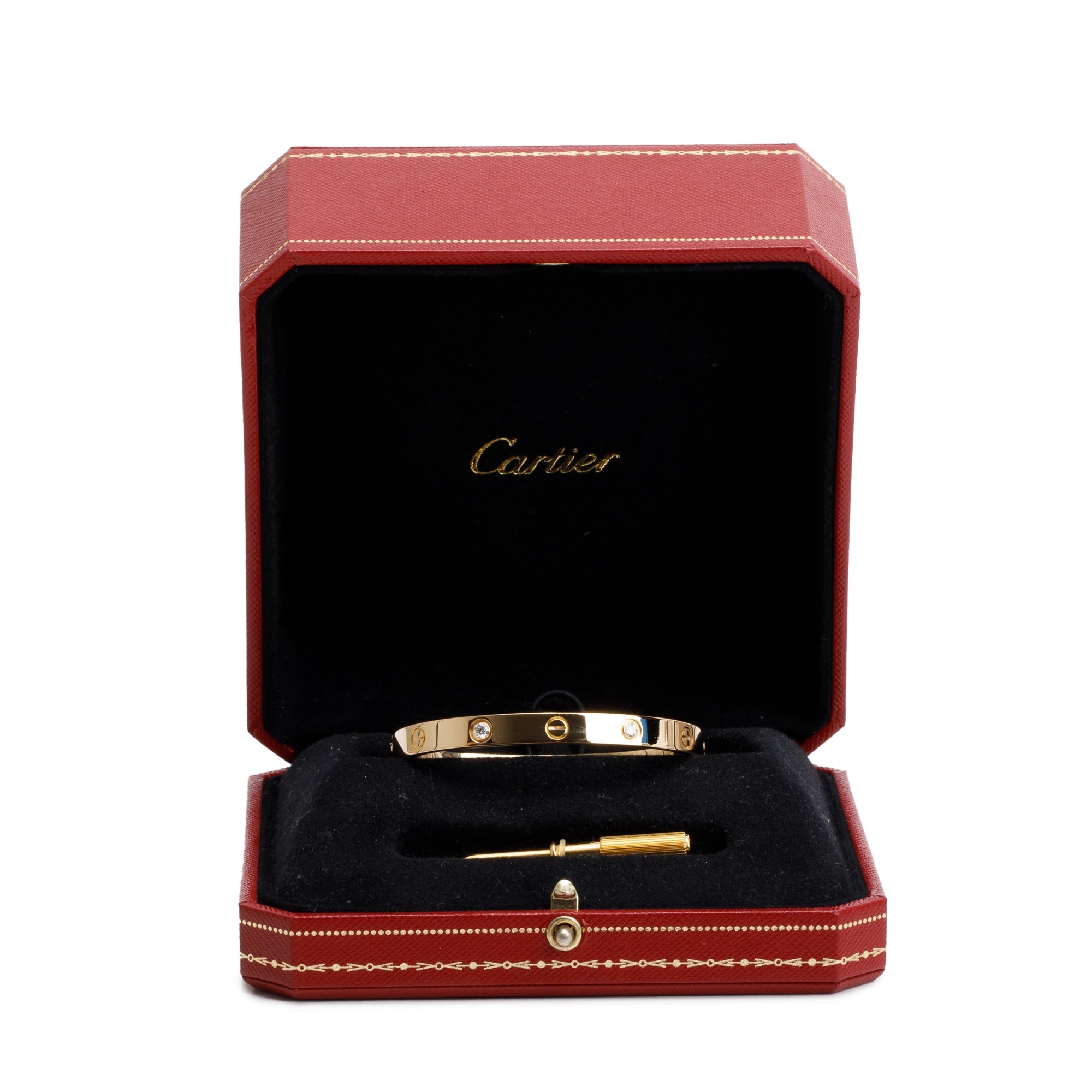 Cartier 18k Yellow Gold Love Bracelet with 4 Diamonds, Size 17 w/ Box