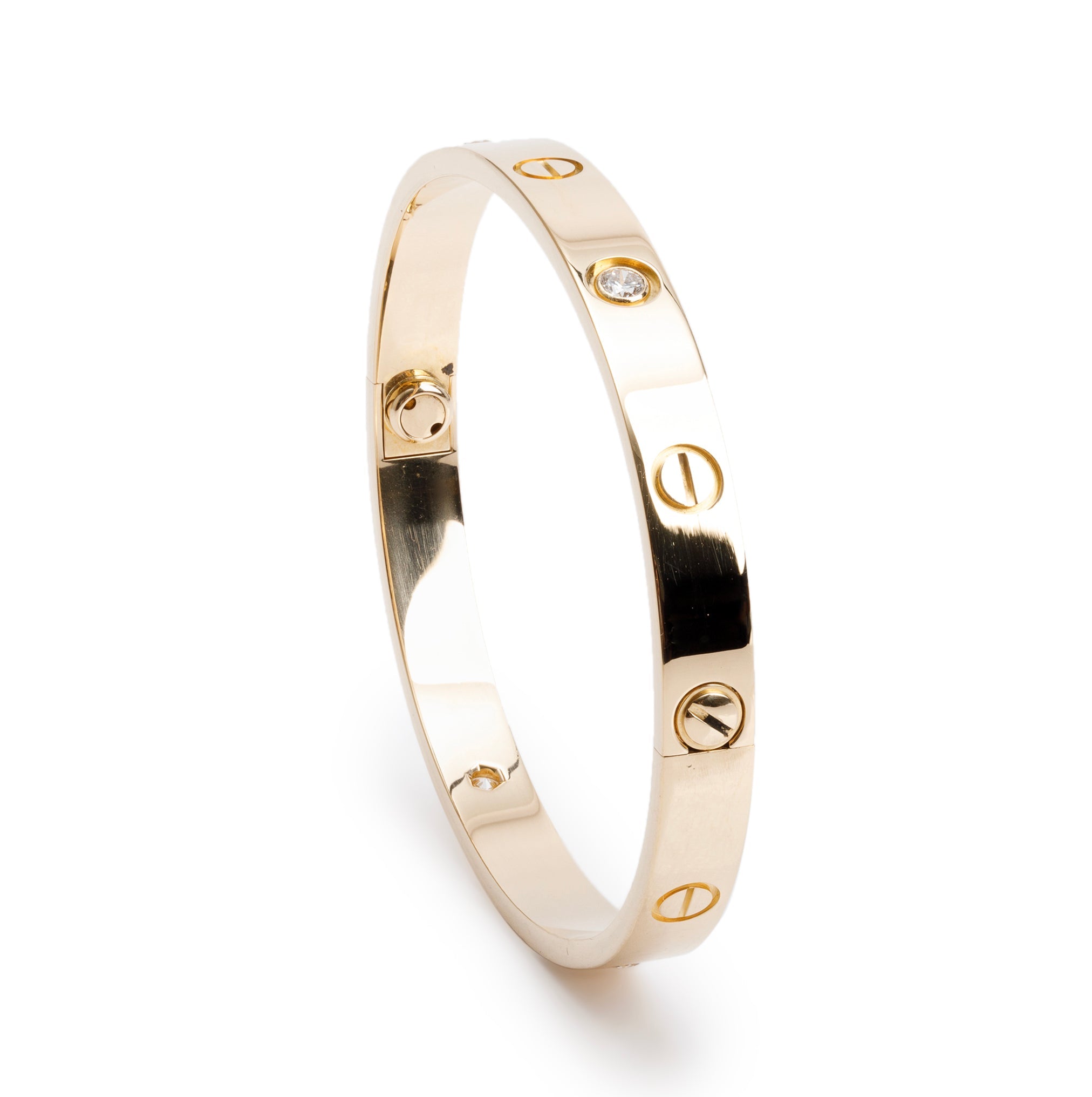 Cartier 18k Yellow Gold Love Bracelet with 4 Diamonds, Size 17 w/ Box
