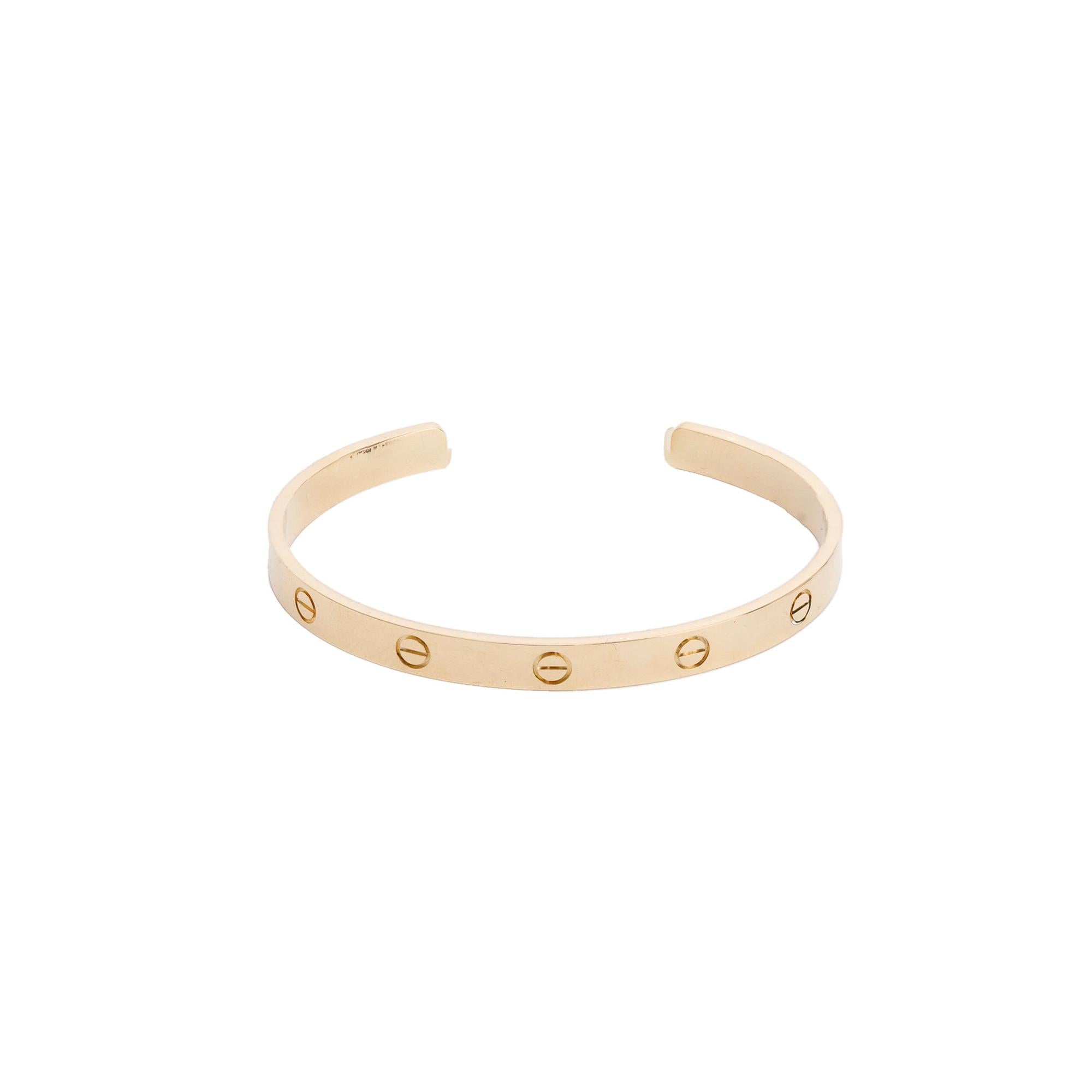 Cartier 18k Yellow Gold Love Cuff Bracelet w/ Box